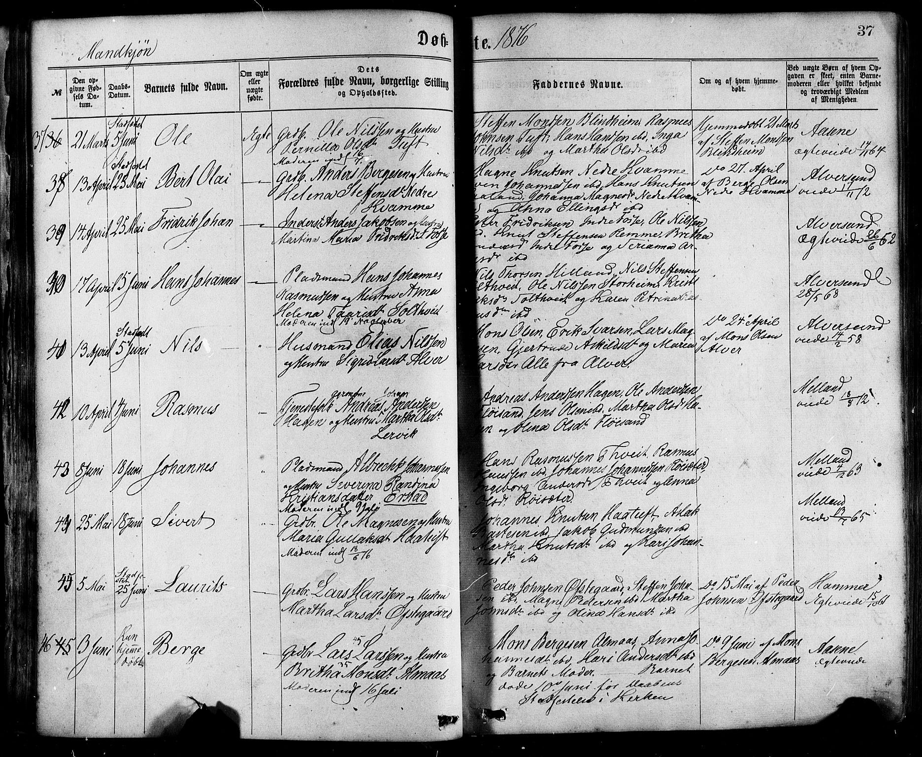 Hamre sokneprestembete, AV/SAB-A-75501/H/Ha/Haa/Haaa/L0015: Parish register (official) no. A 15, 1870-1881, p. 37