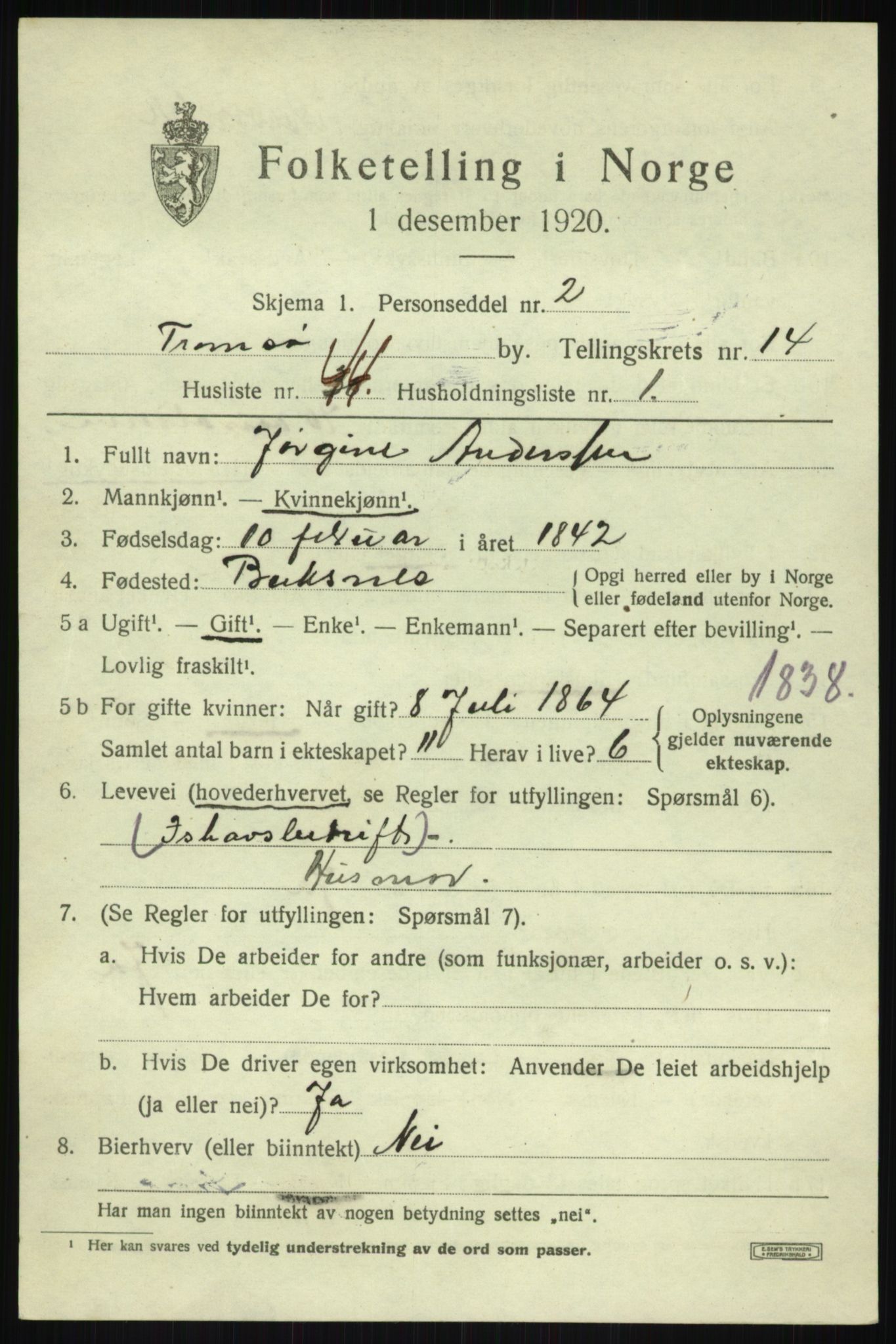 SATØ, 1920 census for Tromsø, 1920, p. 27089