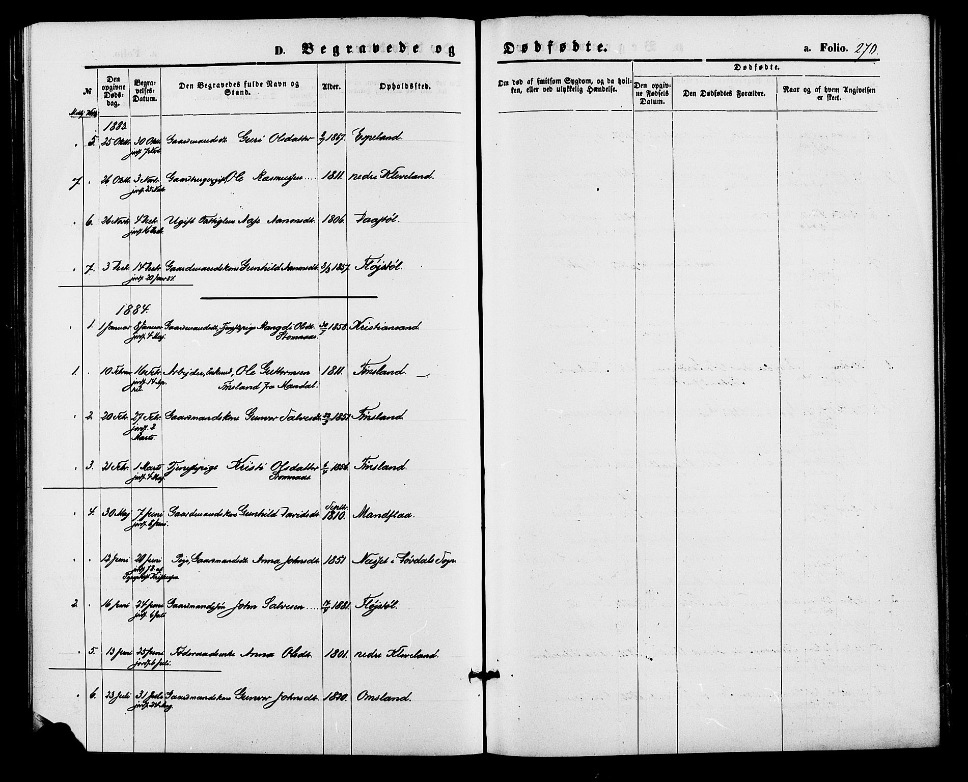 Bjelland sokneprestkontor, SAK/1111-0005/F/Fa/Fab/L0003: Parish register (official) no. A 3, 1870-1887, p. 270