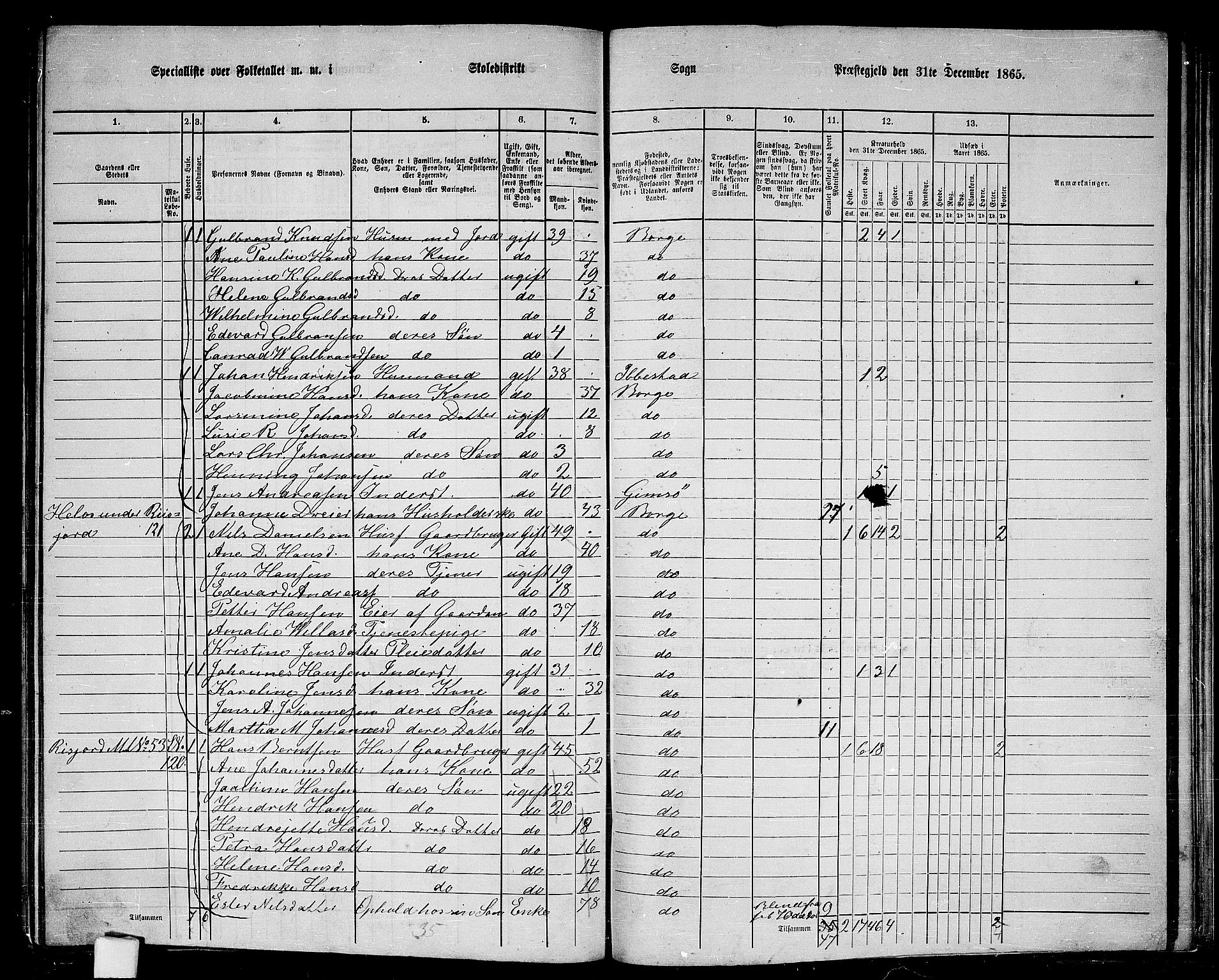 RA, 1865 census for Borge, 1865, p. 68