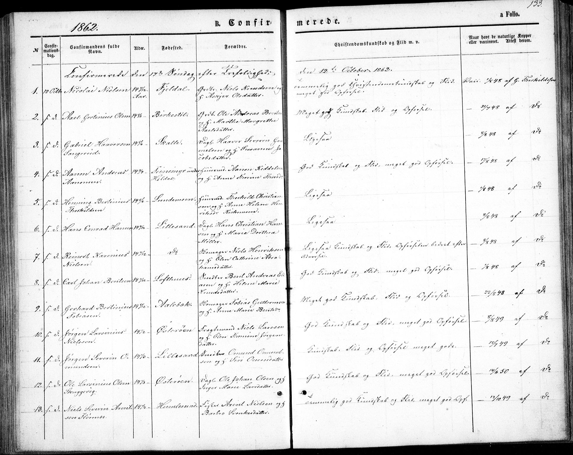 Vestre Moland sokneprestkontor, SAK/1111-0046/F/Fb/Fbb/L0004: Parish register (copy) no. B 4, 1861-1872, p. 133