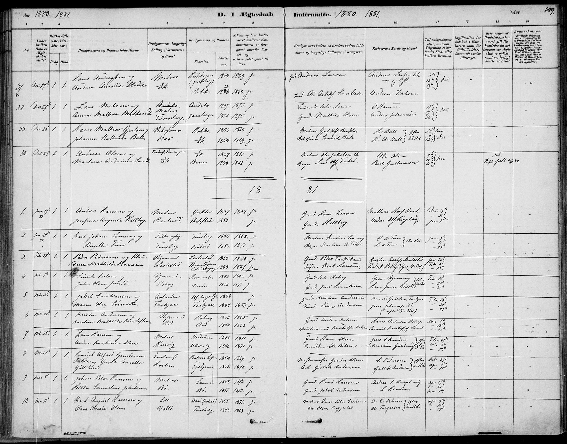 Sem kirkebøker, AV/SAKO-A-5/F/Fb/L0004: Parish register (official) no. II 4, 1878-1891, p. 229