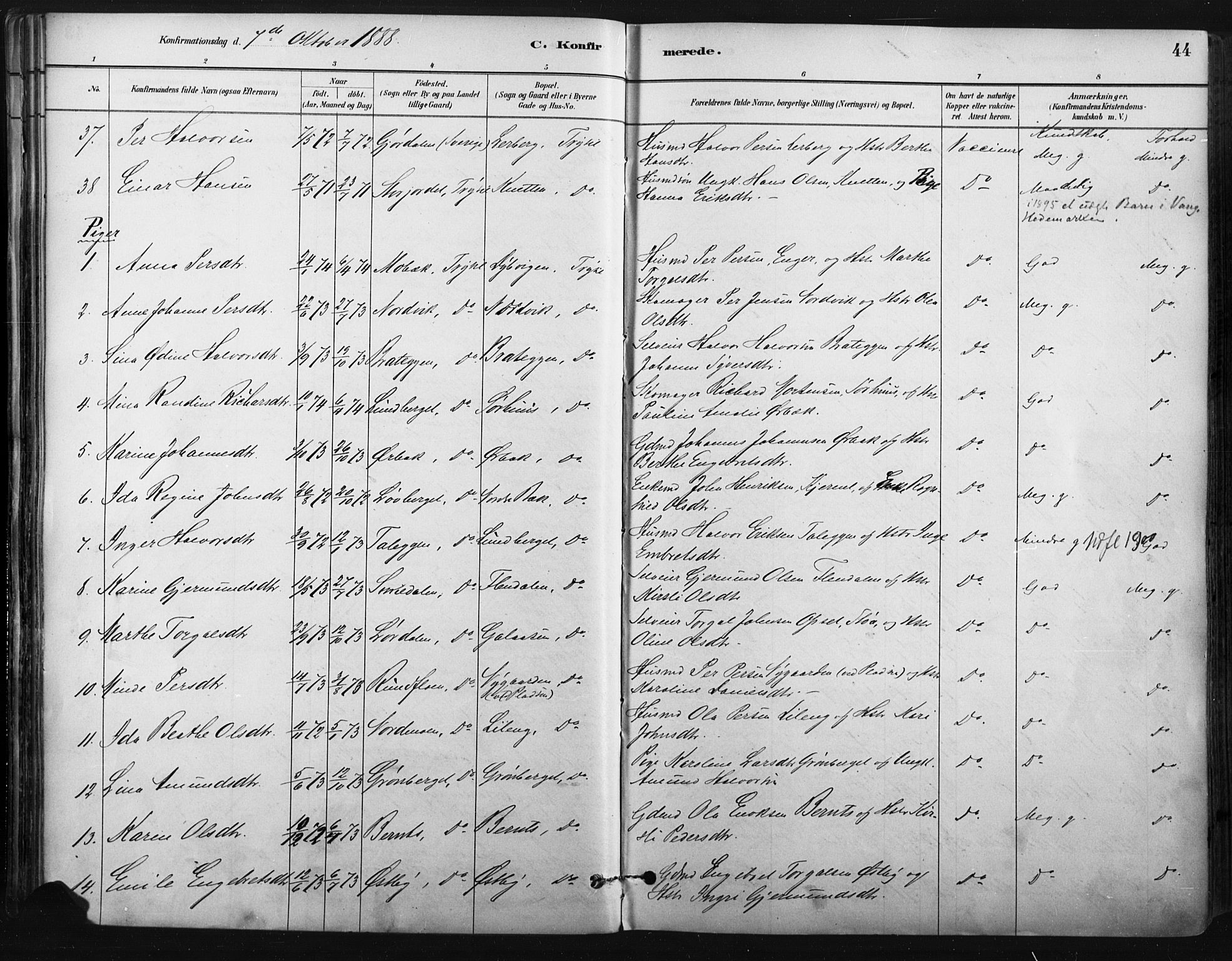 Trysil prestekontor, AV/SAH-PREST-046/H/Ha/Haa/L0009: Parish register (official) no. 9, 1881-1897, p. 44