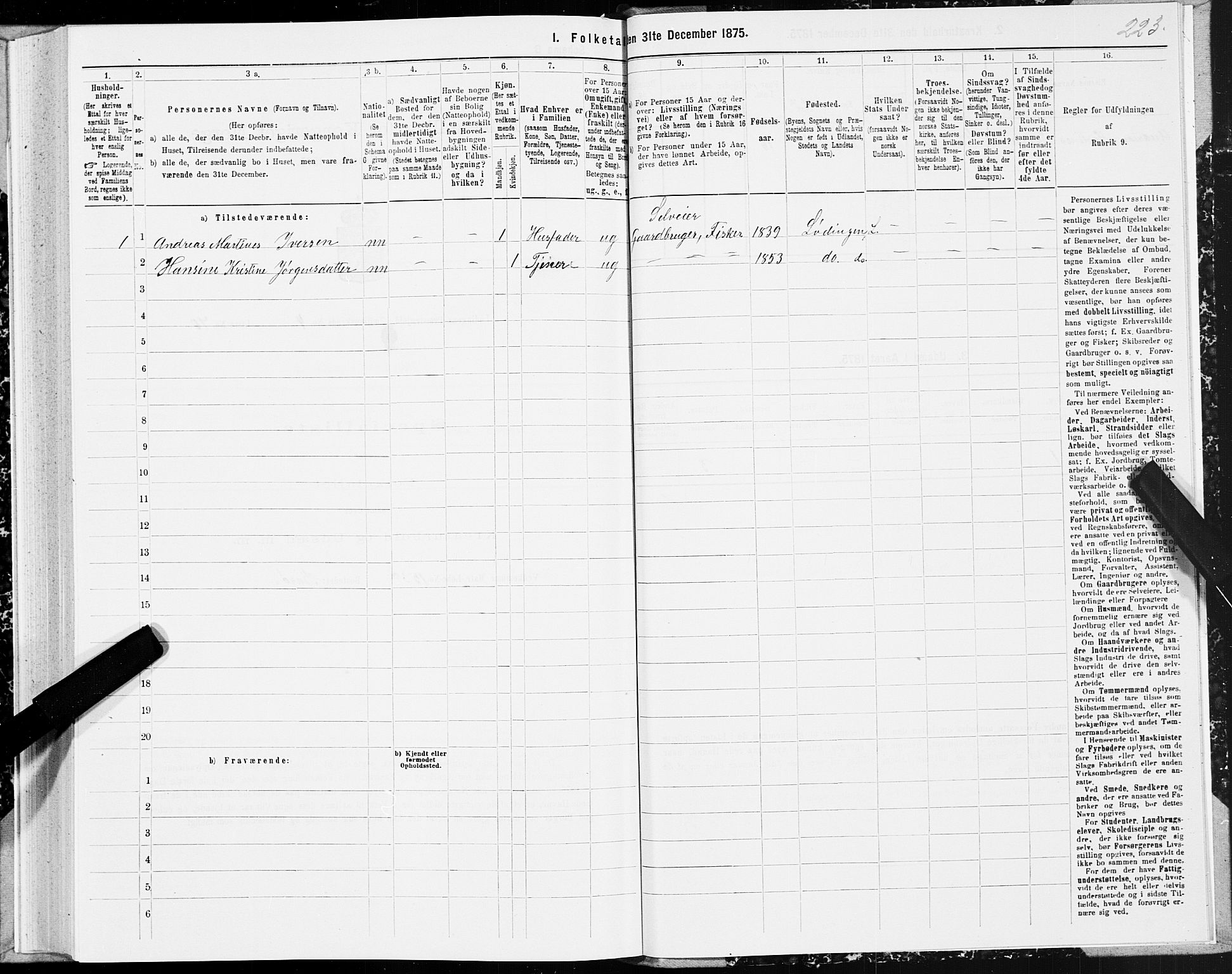 SAT, 1875 census for 1851P Lødingen, 1875, p. 2223