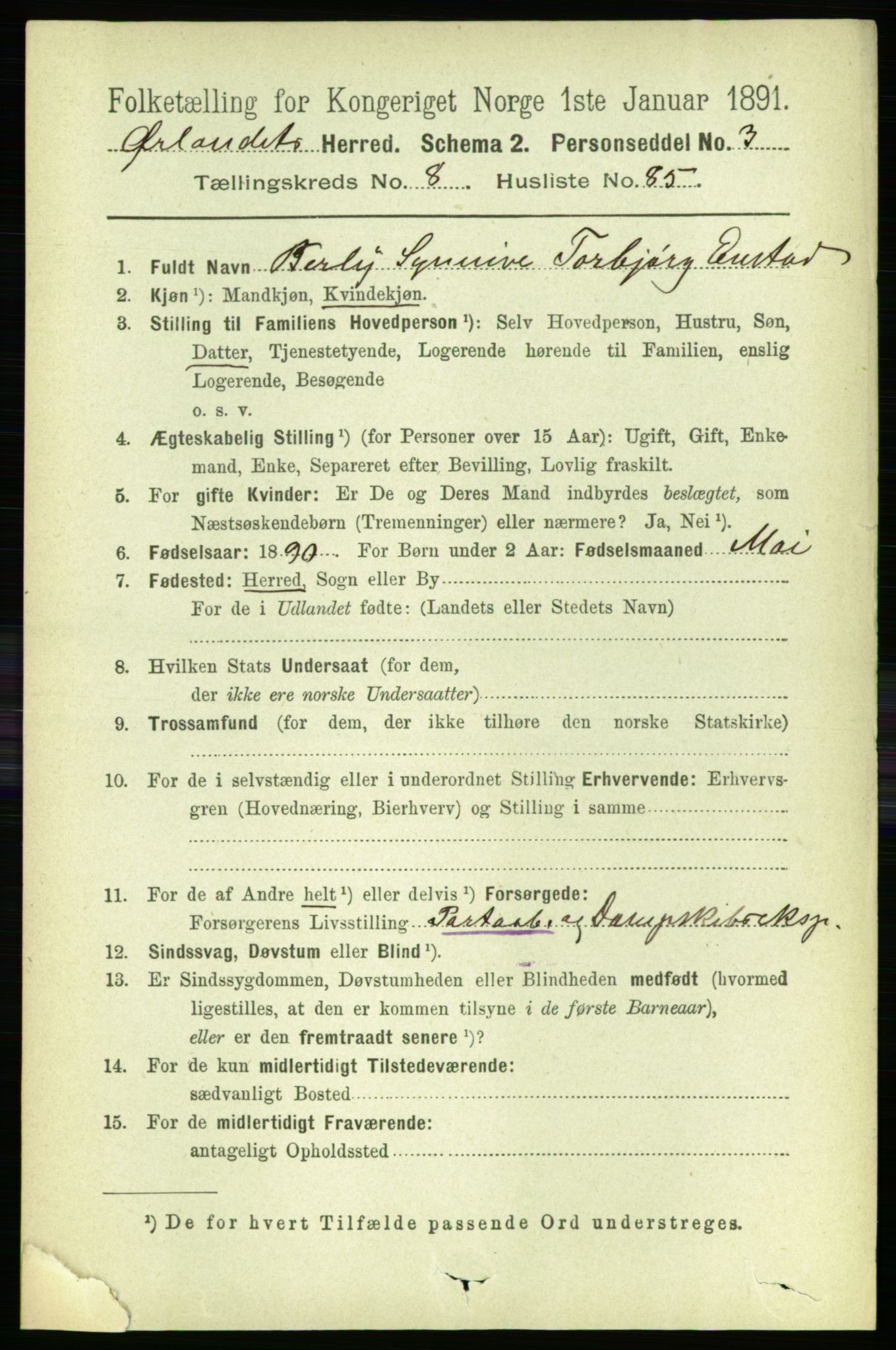 RA, 1891 census for 1621 Ørland, 1891, p. 3743