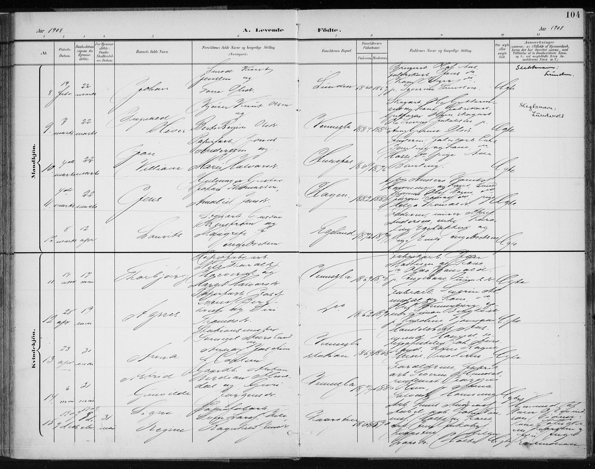 Vennesla sokneprestkontor, AV/SAK-1111-0045/Fa/Fab/L0005: Parish register (official) no. A 5, 1897-1909, p. 104