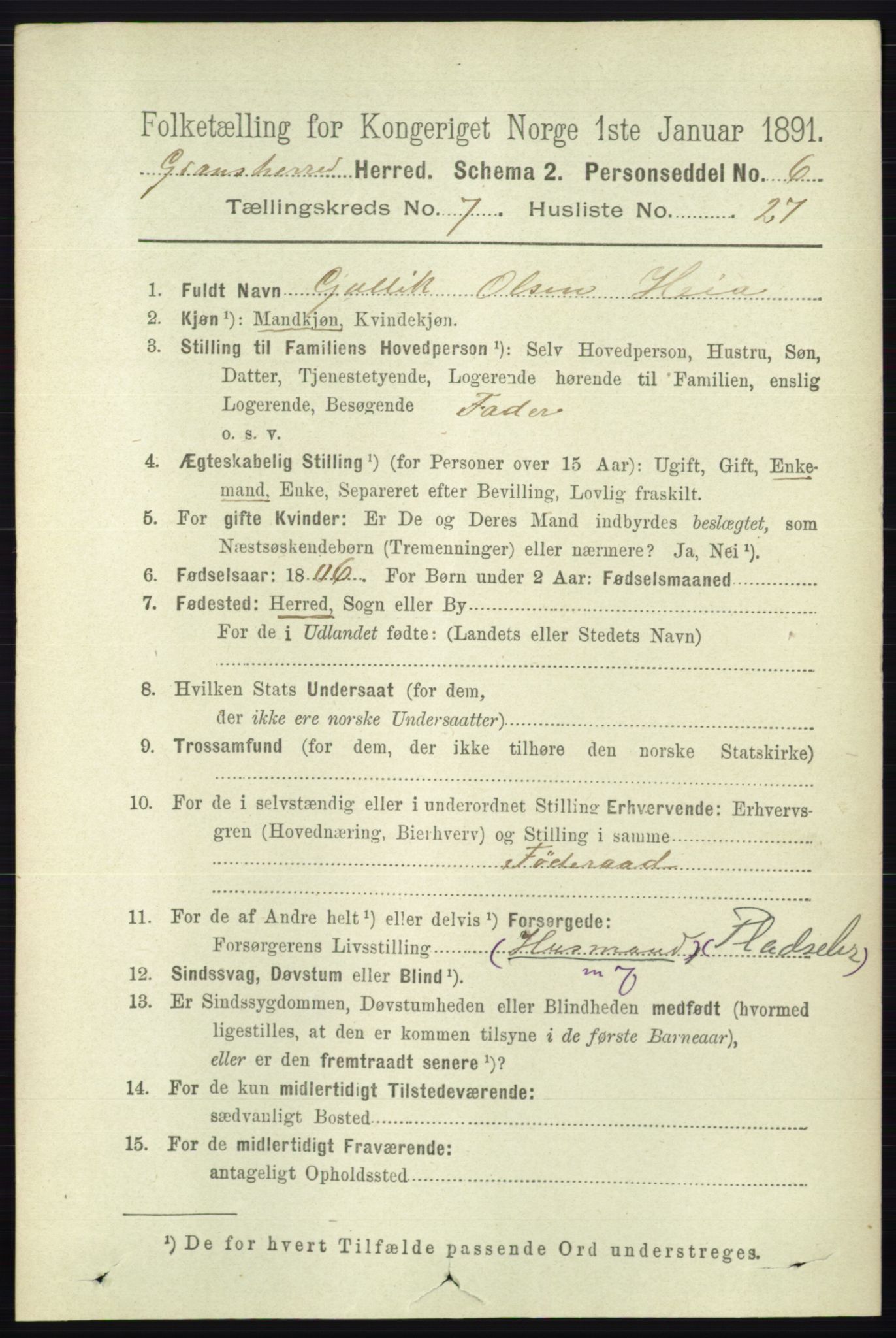 RA, 1891 census for 0824 Gransherad, 1891, p. 1363