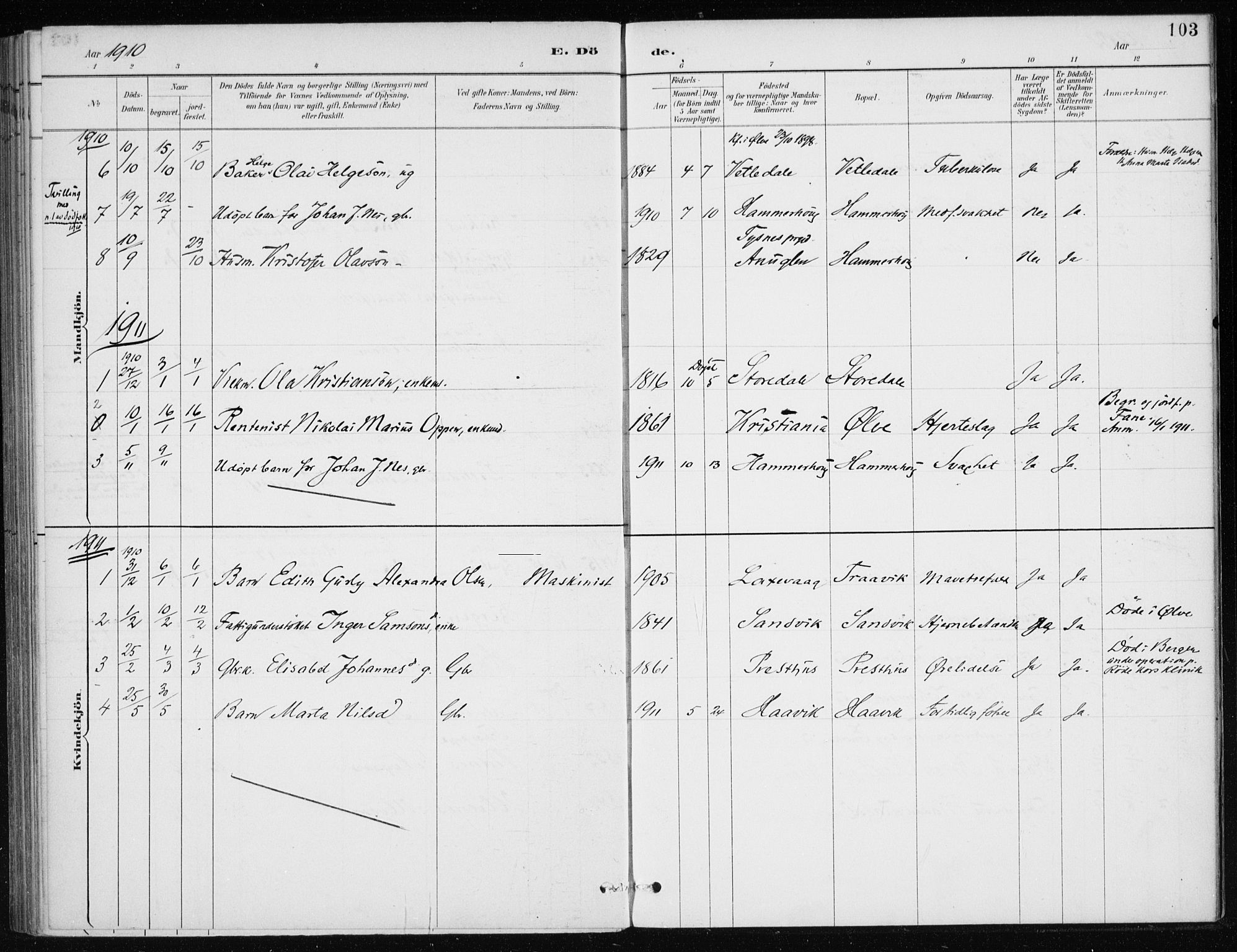 Kvinnherad sokneprestembete, SAB/A-76401/H/Haa: Parish register (official) no. E 1, 1887-1912, p. 103