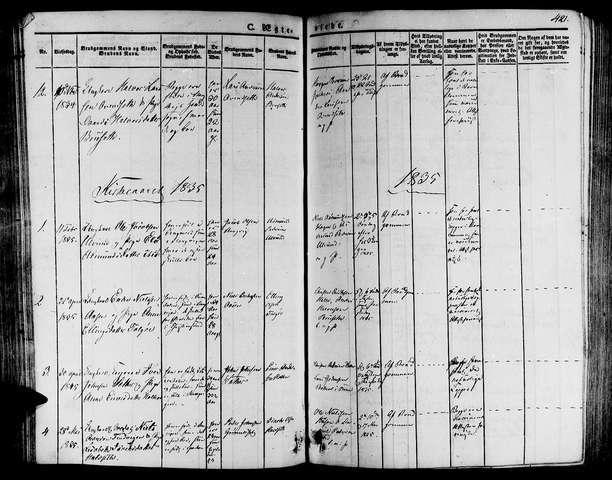Ministerialprotokoller, klokkerbøker og fødselsregistre - Møre og Romsdal, SAT/A-1454/592/L1024: Parish register (official) no. 592A03 /1, 1831-1849, p. 421