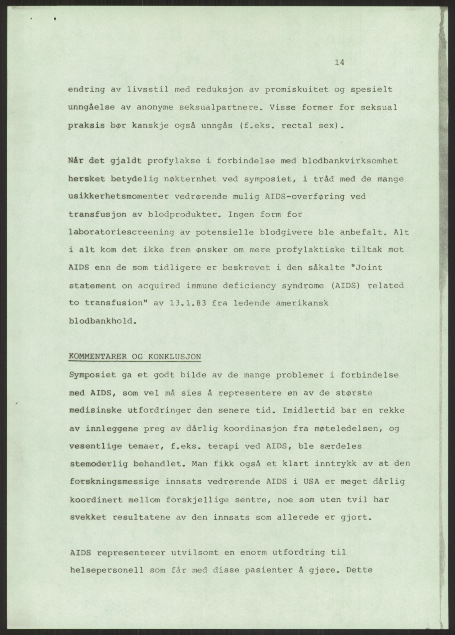 Sosialdepartementet, Helsedirektoratet, Hygienekontoret, H5, AV/RA-S-1287/2/D/Dc/L0151/0001: -- / Aids, 1983, p. 65