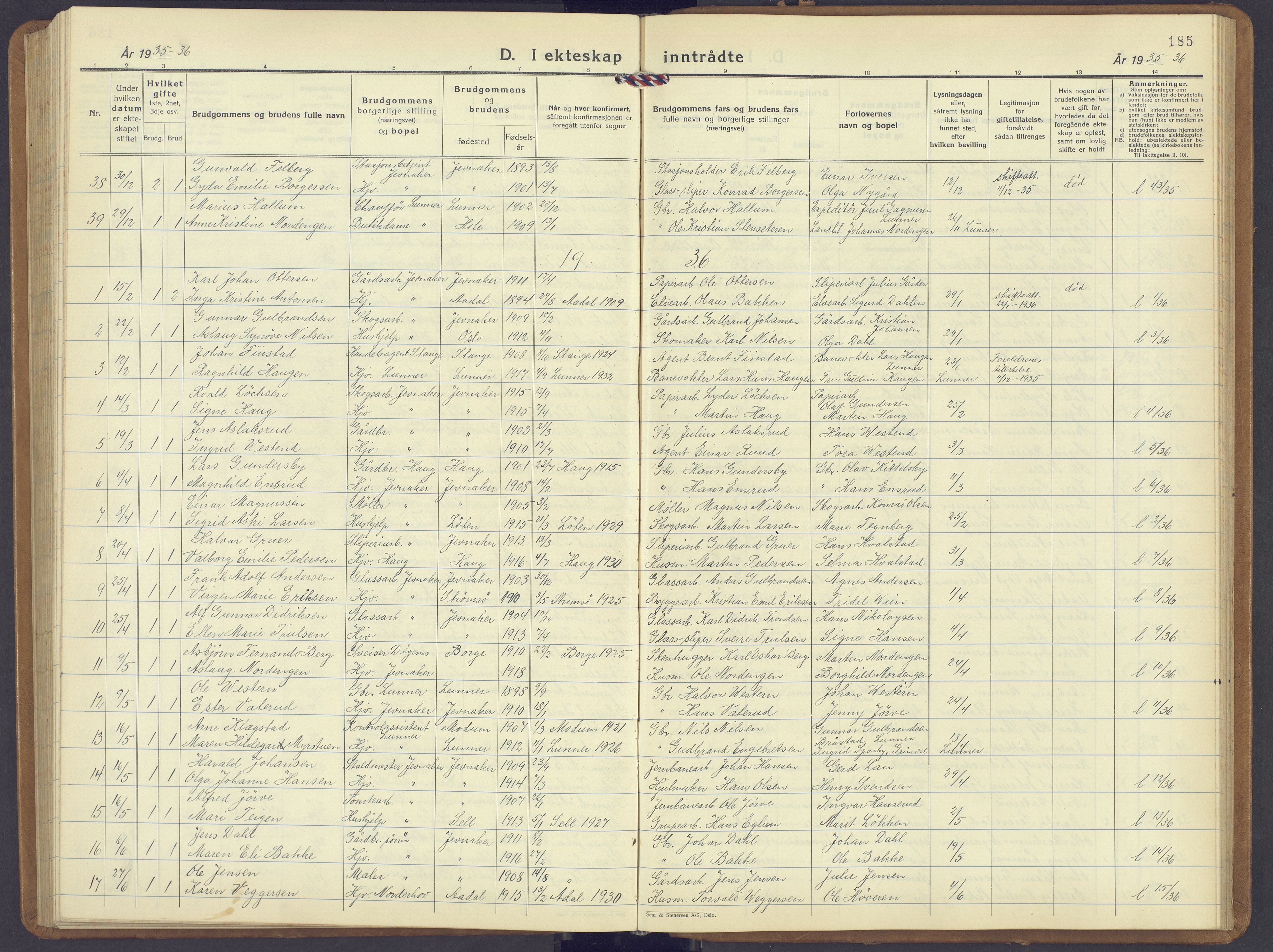 Jevnaker prestekontor, SAH/PREST-116/H/Ha/Hab/L0006: Parish register (copy) no. 6, 1930-1945, p. 185