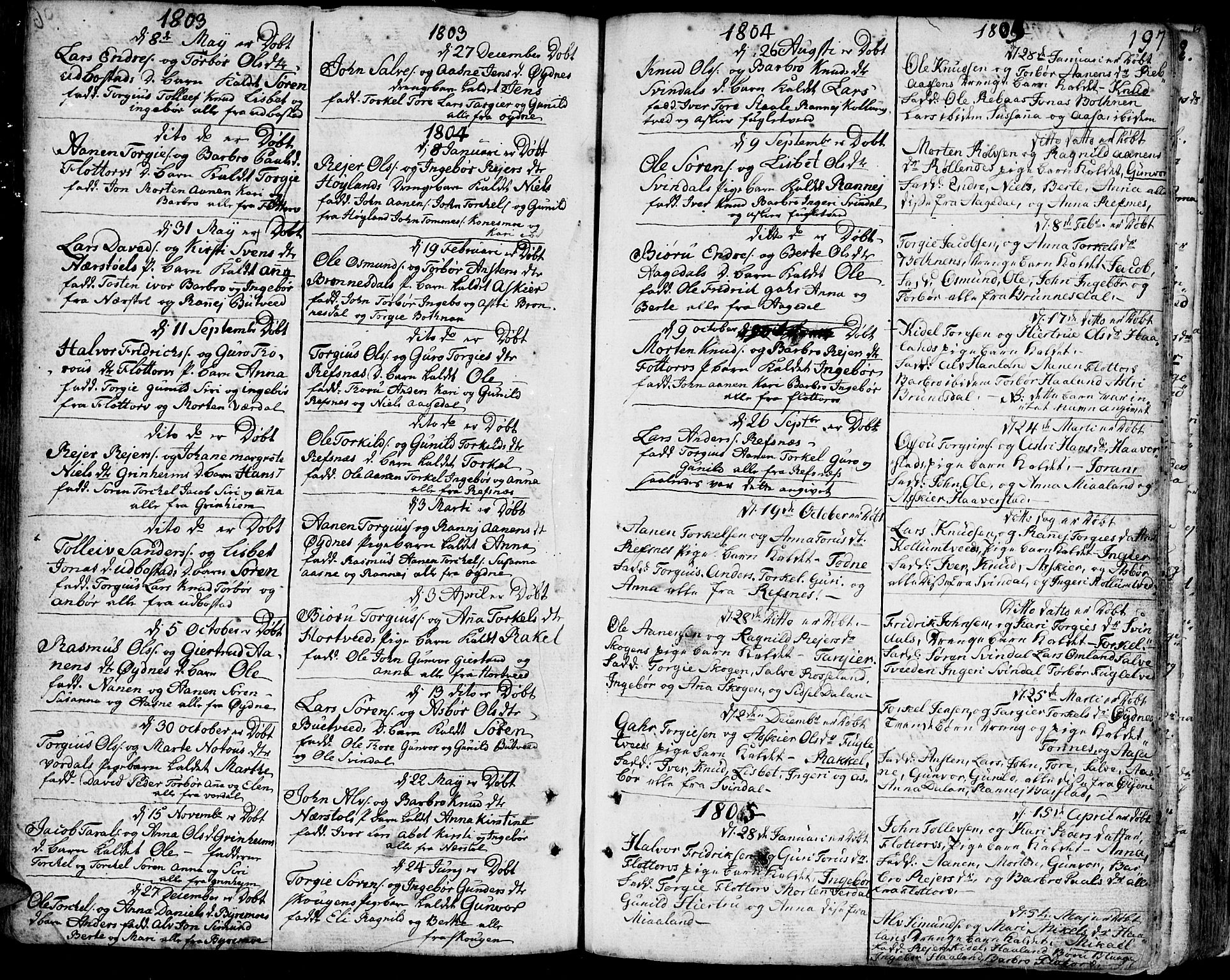 Bjelland sokneprestkontor, SAK/1111-0005/F/Fa/Faa/L0001: Parish register (official) no. A 1 /3, 1793-1815, p. 197
