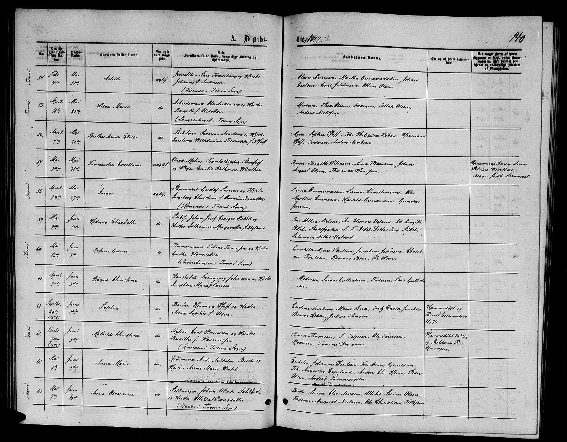 Arendal sokneprestkontor, Trefoldighet, SAK/1111-0040/F/Fb/L0005: Parish register (copy) no. B 5, 1874-1888, p. 140