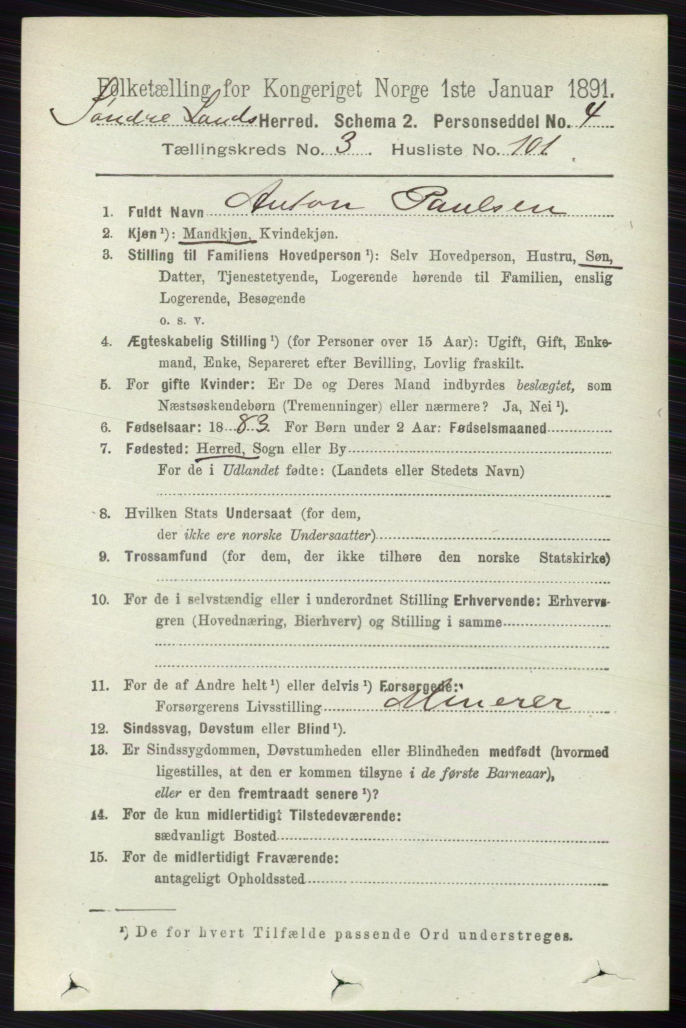 RA, 1891 census for 0536 Søndre Land, 1891, p. 3115