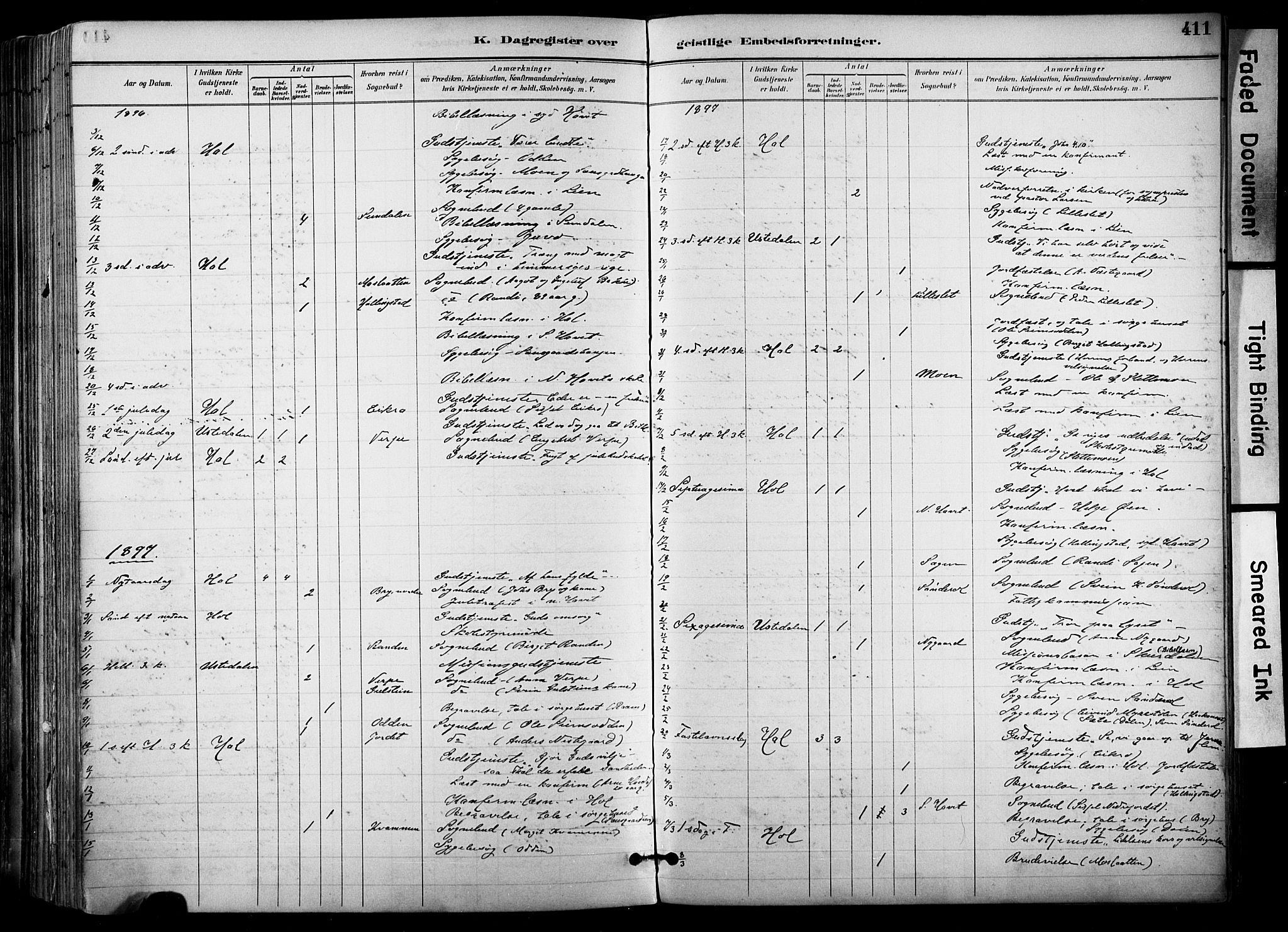 Hol kirkebøker, AV/SAKO-A-227/F/Fa/L0003: Parish register (official) no. I 3, 1887-1918, p. 411