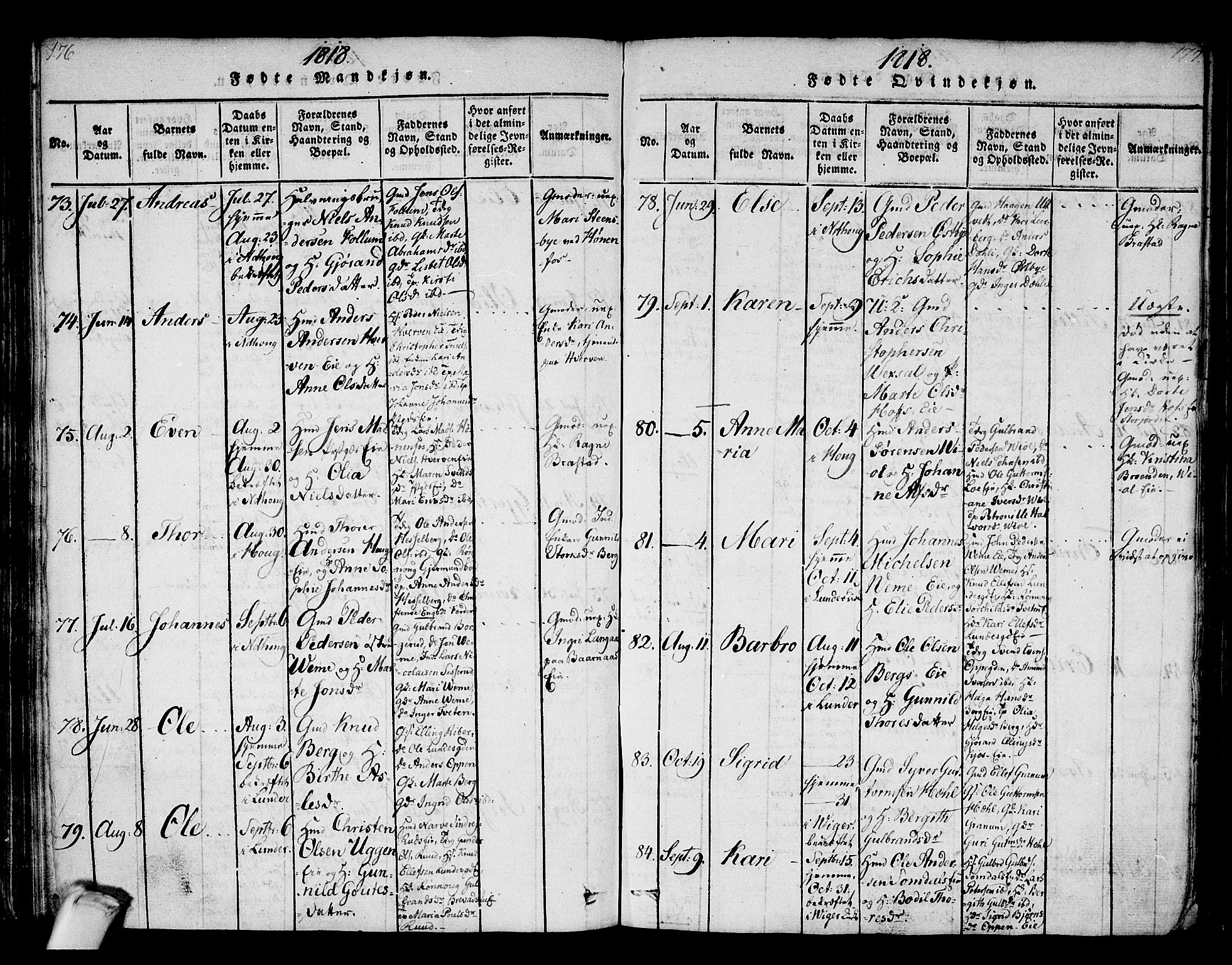 Norderhov kirkebøker, AV/SAKO-A-237/F/Fa/L0008: Parish register (official) no. 8, 1814-1833, p. 176-177