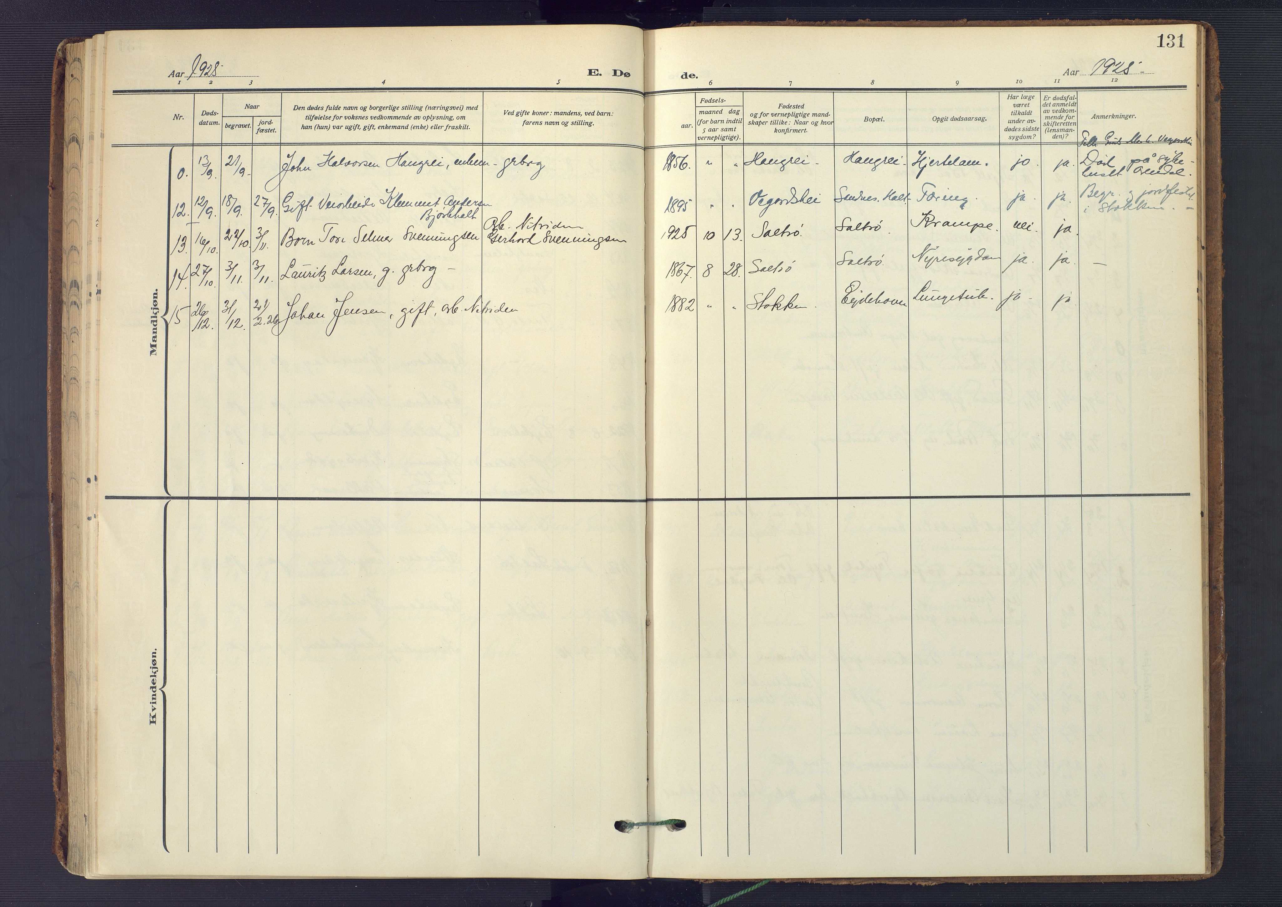 Austre Moland sokneprestkontor, SAK/1111-0001/F/Fa/Fab/L0003: Parish register (official) no. A 3, 1914-1927, p. 131