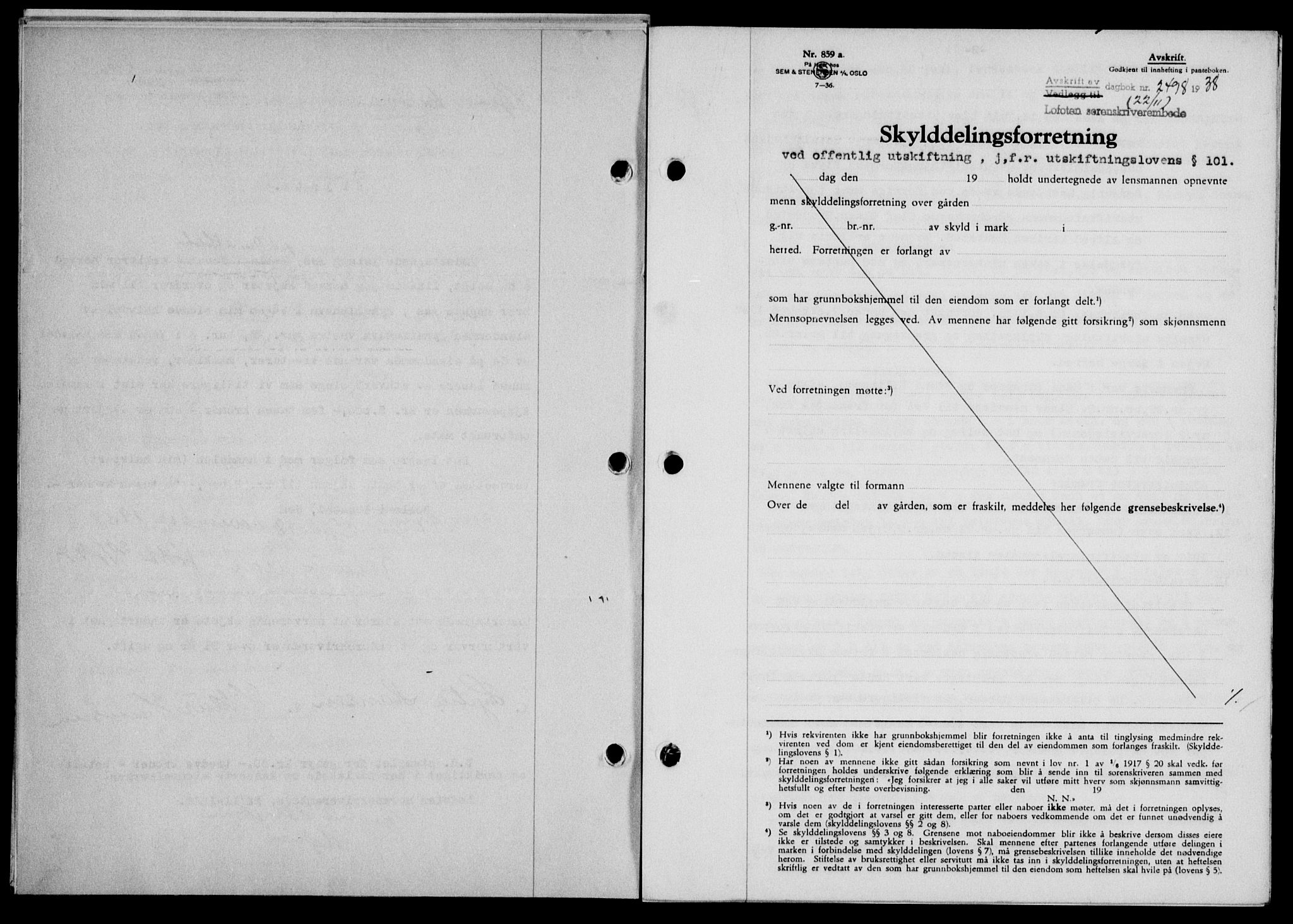 Lofoten sorenskriveri, SAT/A-0017/1/2/2C/L0004a: Mortgage book no. 4a, 1938-1938, Diary no: : 2498/1938