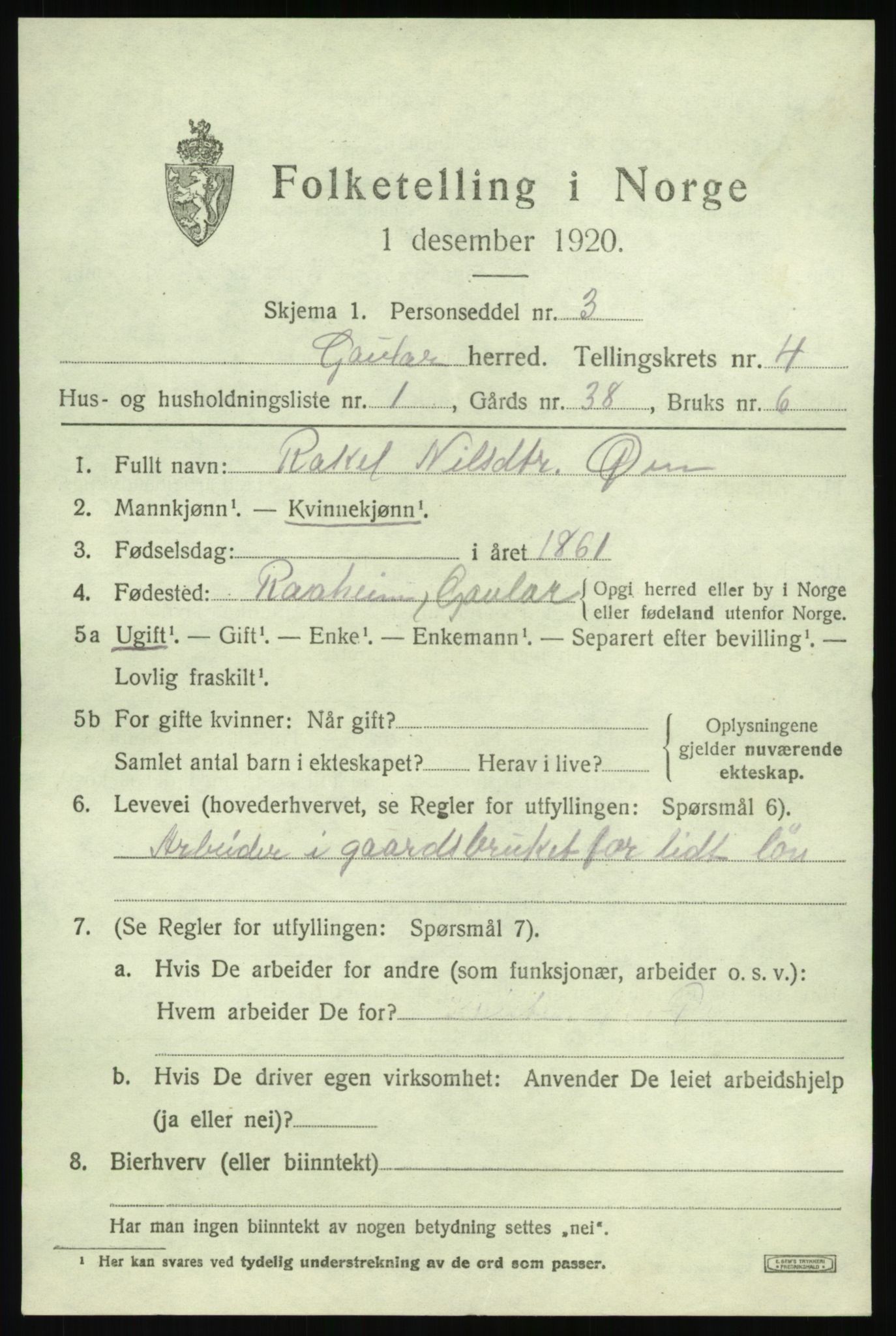 SAB, 1920 census for Gaular, 1920, p. 2214