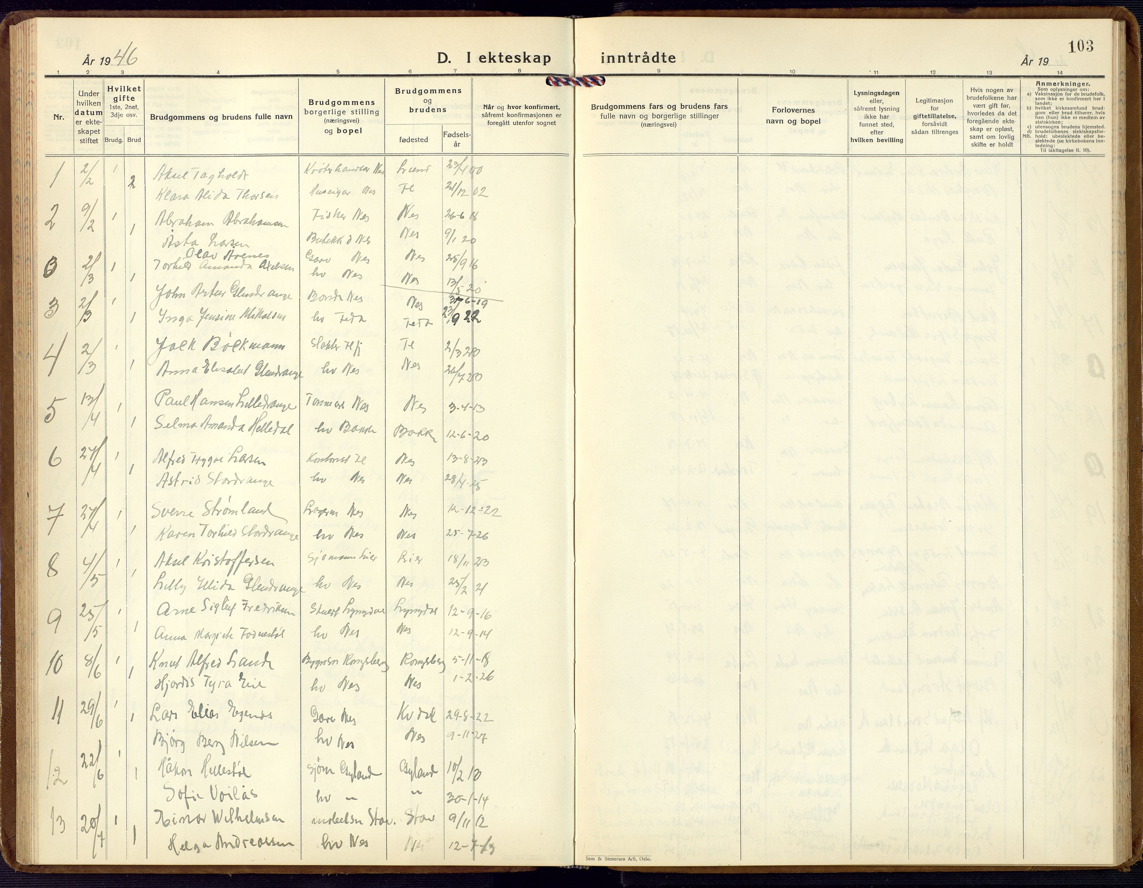 Flekkefjord sokneprestkontor, AV/SAK-1111-0012/F/Fb/Fbc/L0009: Parish register (copy) no. B 9, 1932-1965, p. 103