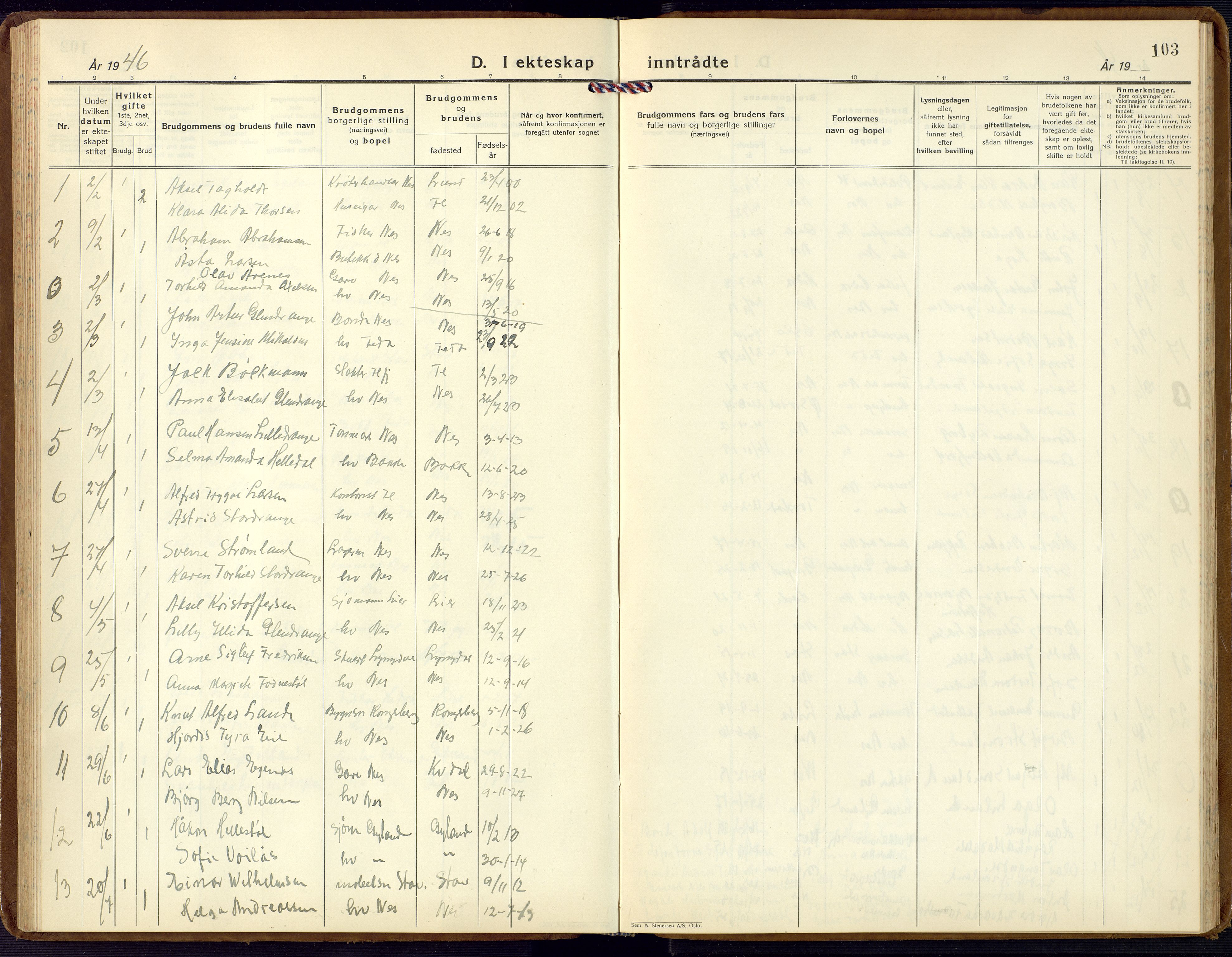 Flekkefjord sokneprestkontor, SAK/1111-0012/F/Fb/Fbc/L0009: Parish register (copy) no. B 9, 1932-1965, p. 103