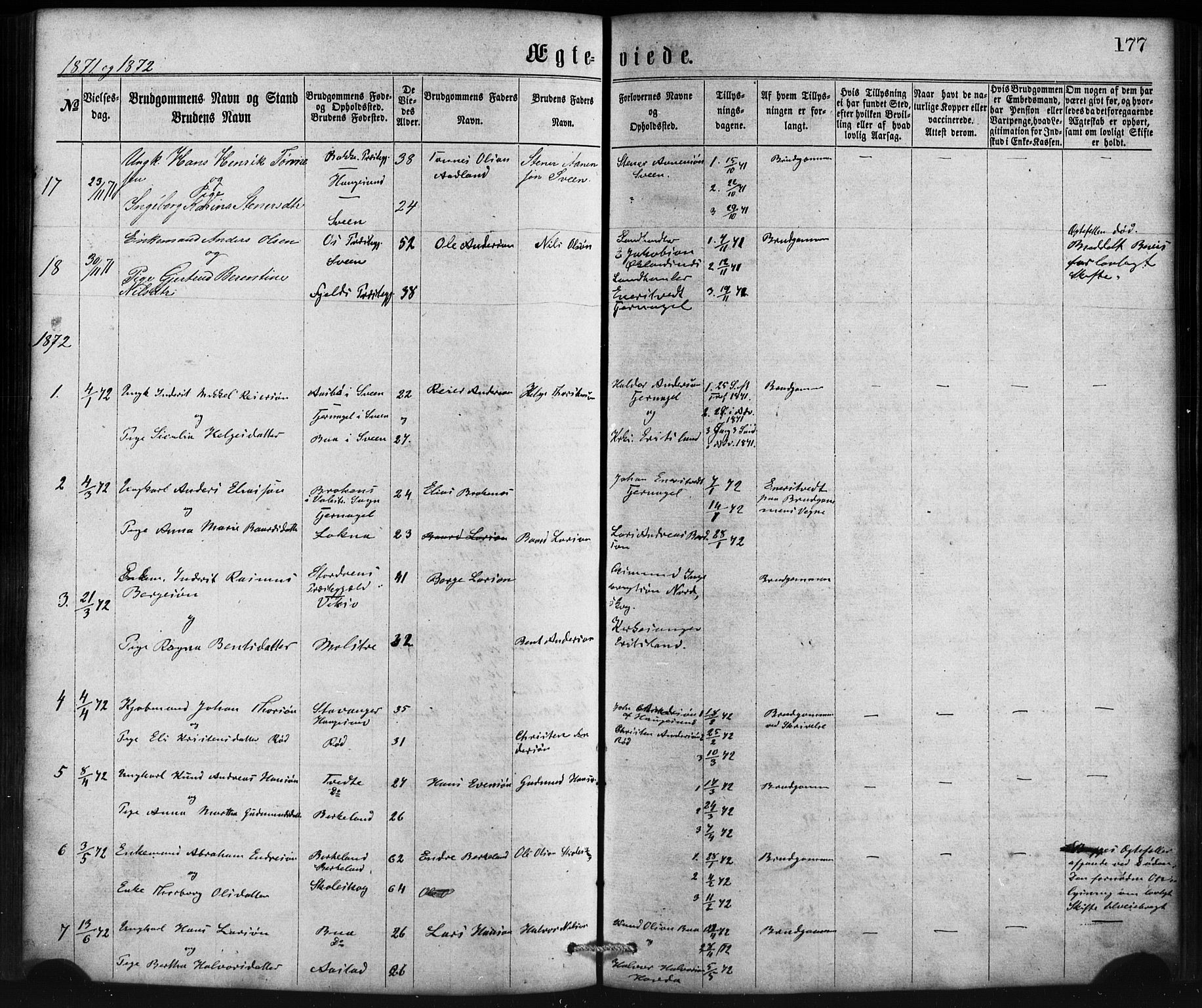 Sveio Sokneprestembete, AV/SAB-A-78501/H/Haa: Parish register (official) no. B 1, 1870-1883, p. 177