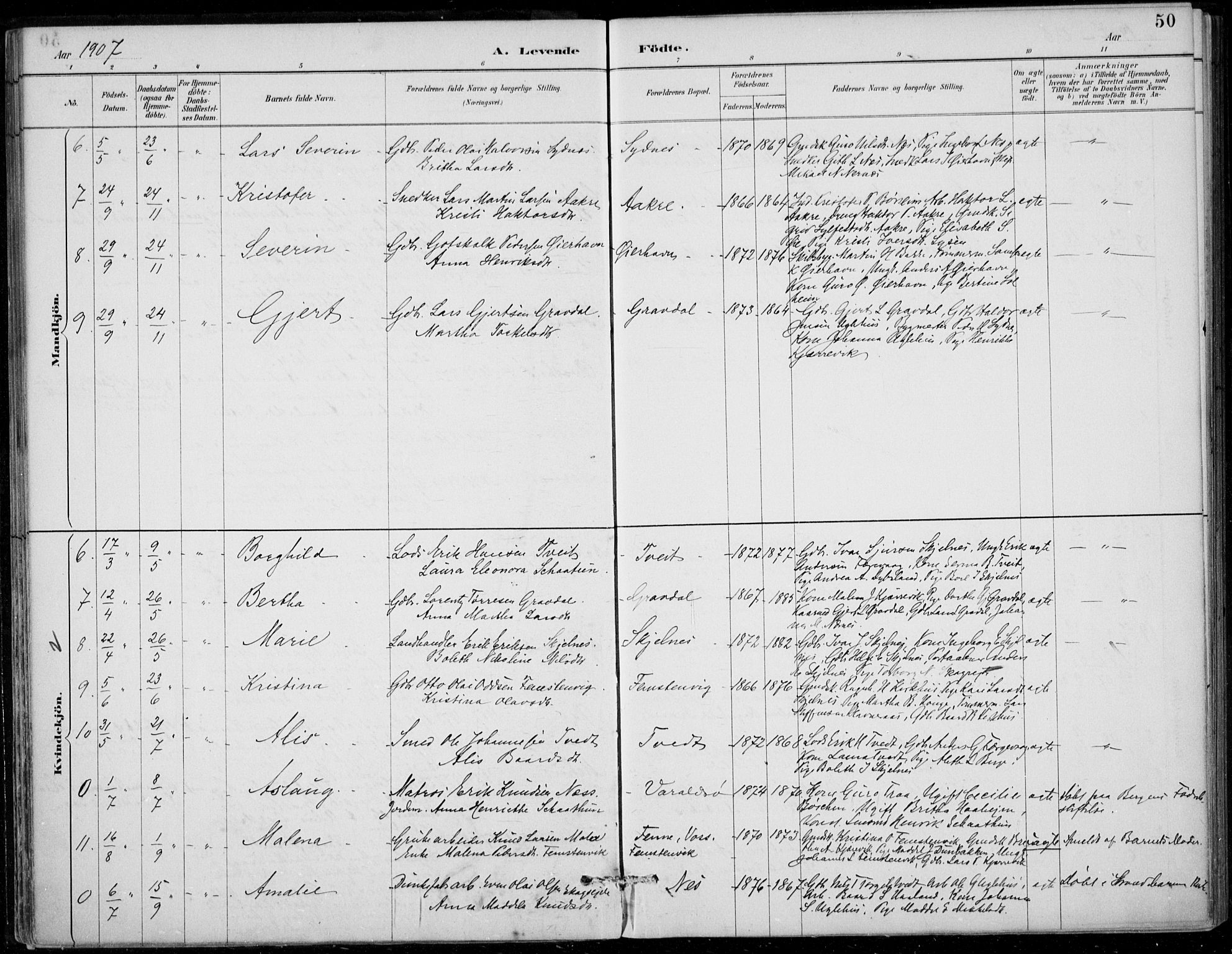 Strandebarm sokneprestembete, SAB/A-78401/H/Haa: Parish register (official) no. D  1, 1886-1912, p. 50