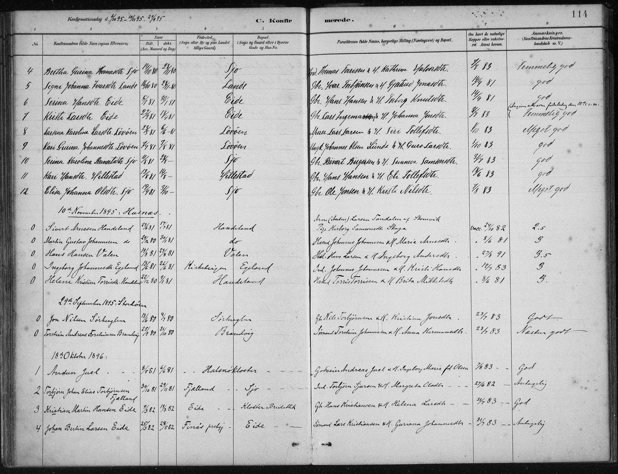 Fjelberg sokneprestembete, SAB/A-75201/H/Haa: Parish register (official) no. C  1, 1879-1918, p. 114