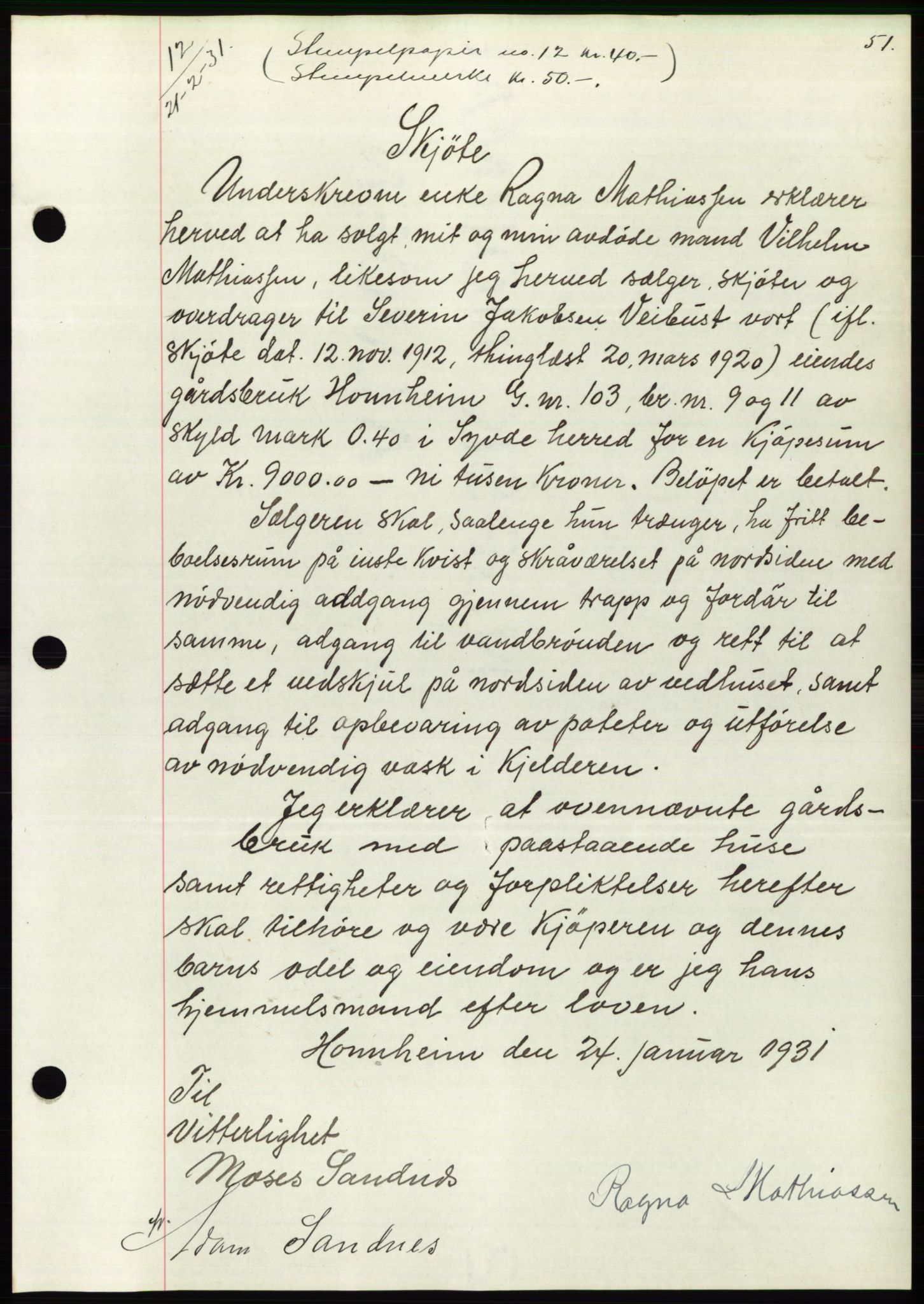 Søre Sunnmøre sorenskriveri, AV/SAT-A-4122/1/2/2C/L0052: Mortgage book no. 46, 1931-1931, Deed date: 21.02.1931