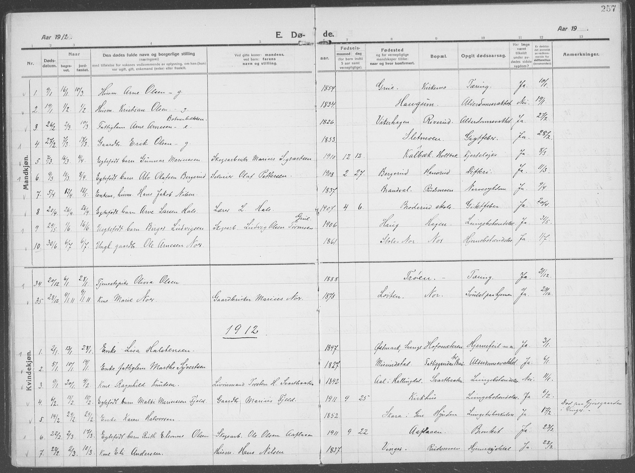 Brandval prestekontor, SAH/PREST-034/H/Ha/Haa/L0004: Parish register (official) no. 4, 1910-1924, p. 257