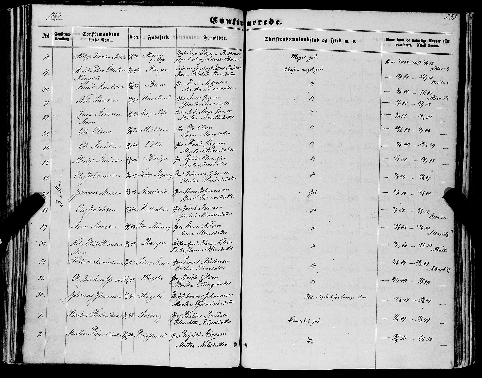 Haus sokneprestembete, AV/SAB-A-75601/H/Haa: Parish register (official) no. A 17, 1858-1870, p. 233