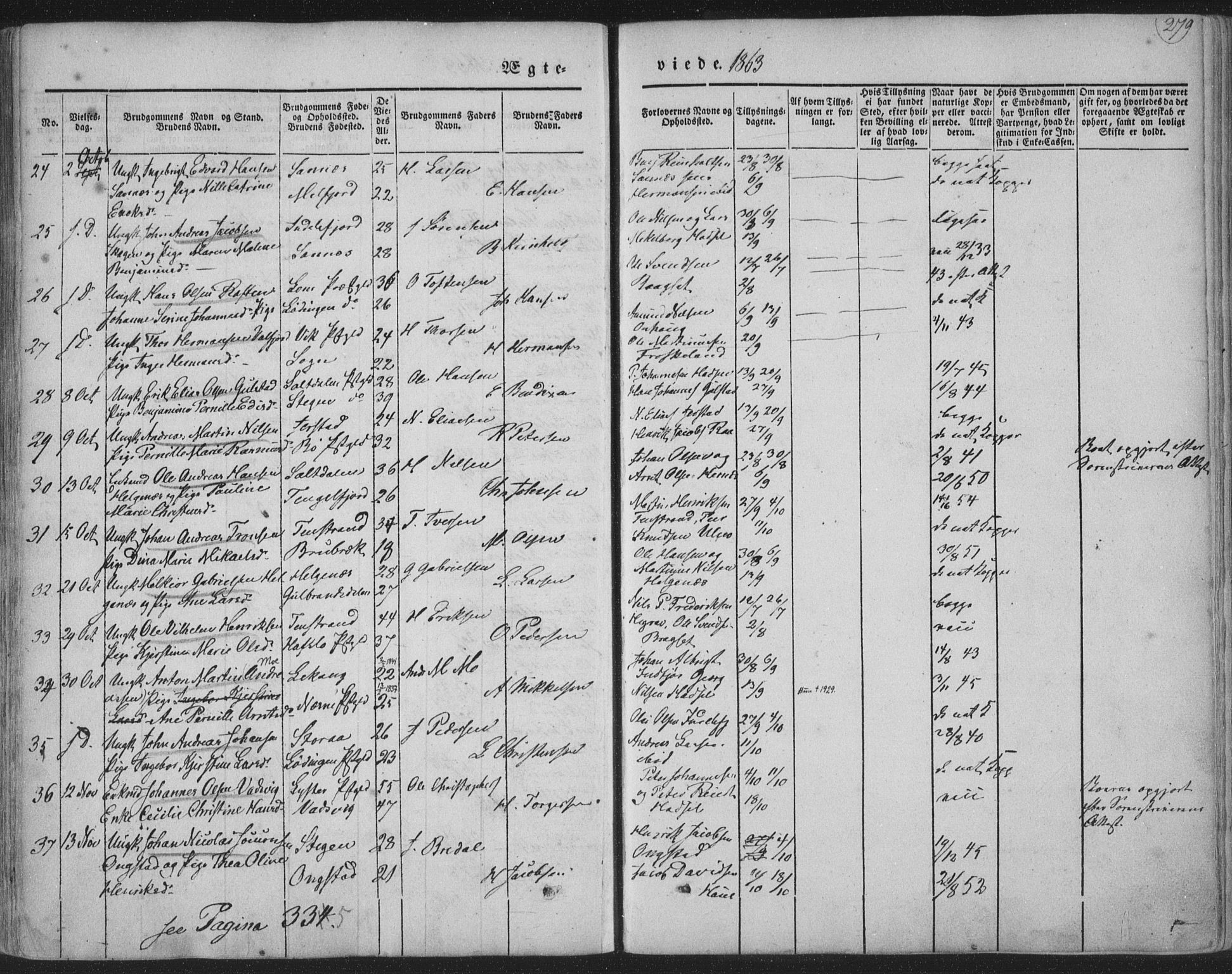 Ministerialprotokoller, klokkerbøker og fødselsregistre - Nordland, SAT/A-1459/888/L1241: Parish register (official) no. 888A07, 1849-1869, p. 279