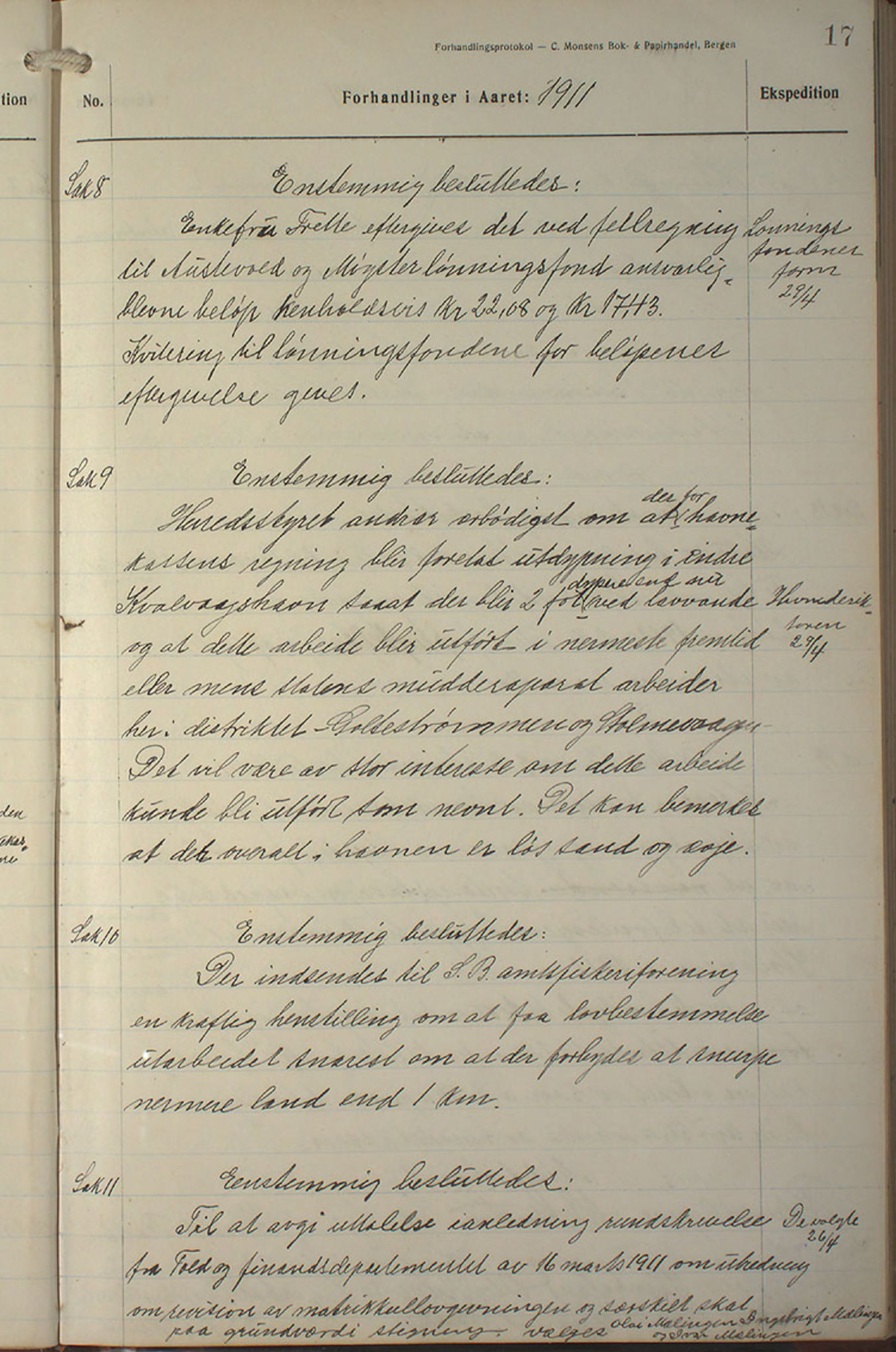 Austevoll kommune. Formannskapet, IKAH/1244-021/A/Aa/L0002b: Møtebok for heradstyret, 1910-1919, p. 35