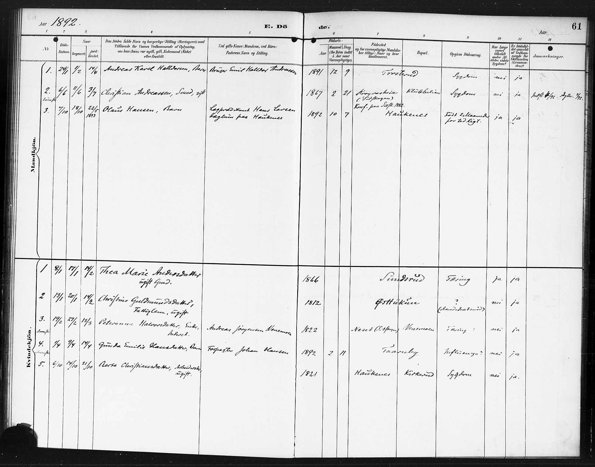 Rødenes prestekontor Kirkebøker, AV/SAO-A-2005/F/Fb/L0002: Parish register (official) no. II 2, 1890-1900, p. 61