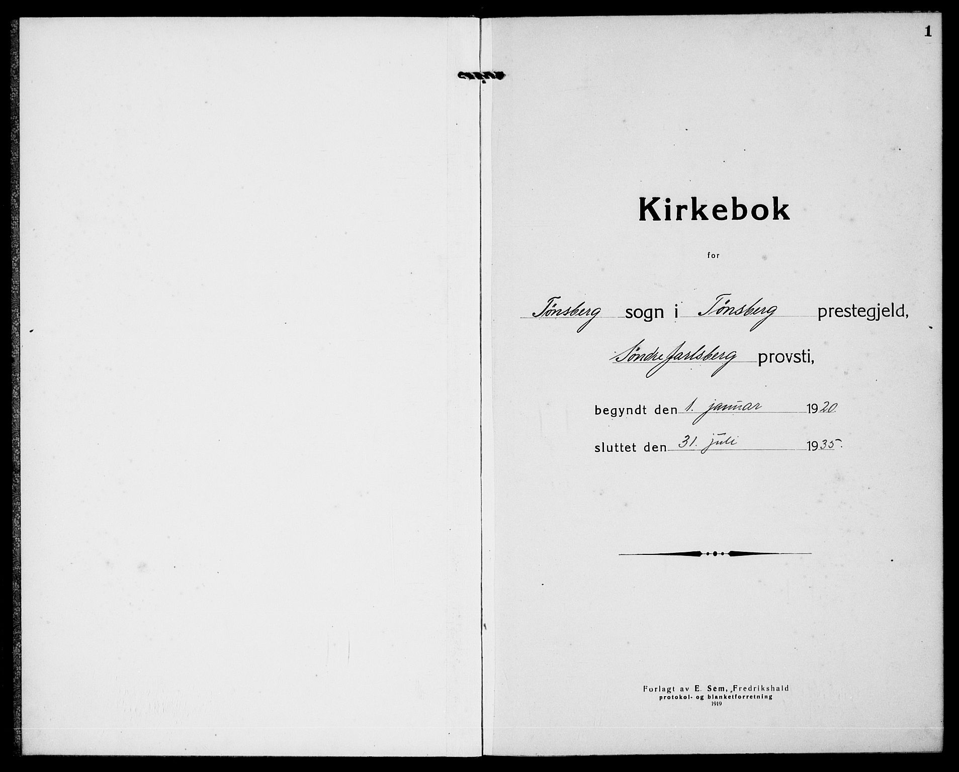 Tønsberg kirkebøker, AV/SAKO-A-330/G/Ga/L0018: Parish register (copy) no. 18, 1920-1935, p. 1