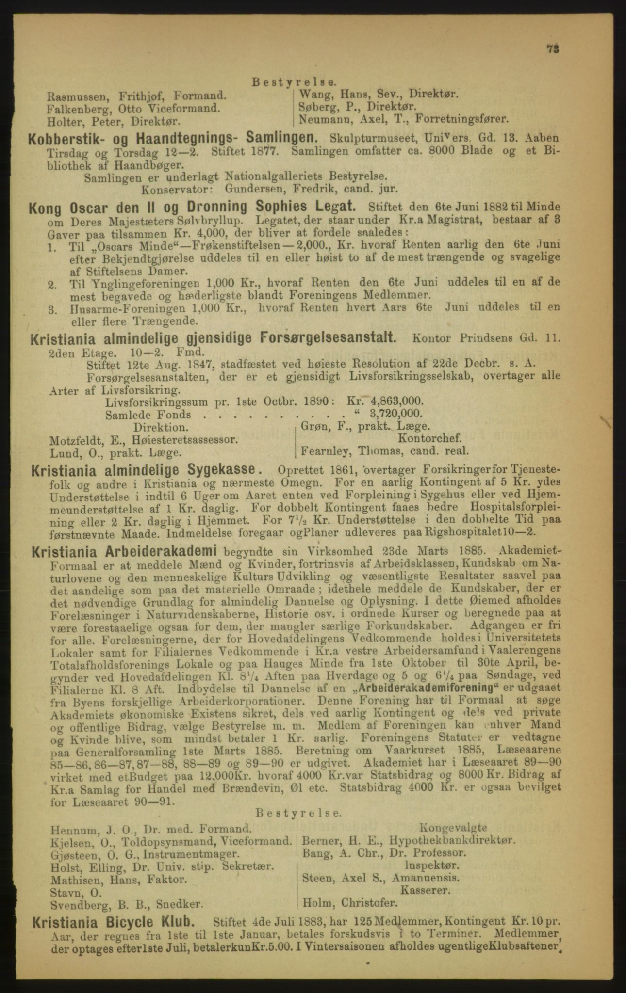 Kristiania/Oslo adressebok, PUBL/-, 1891, p. 73