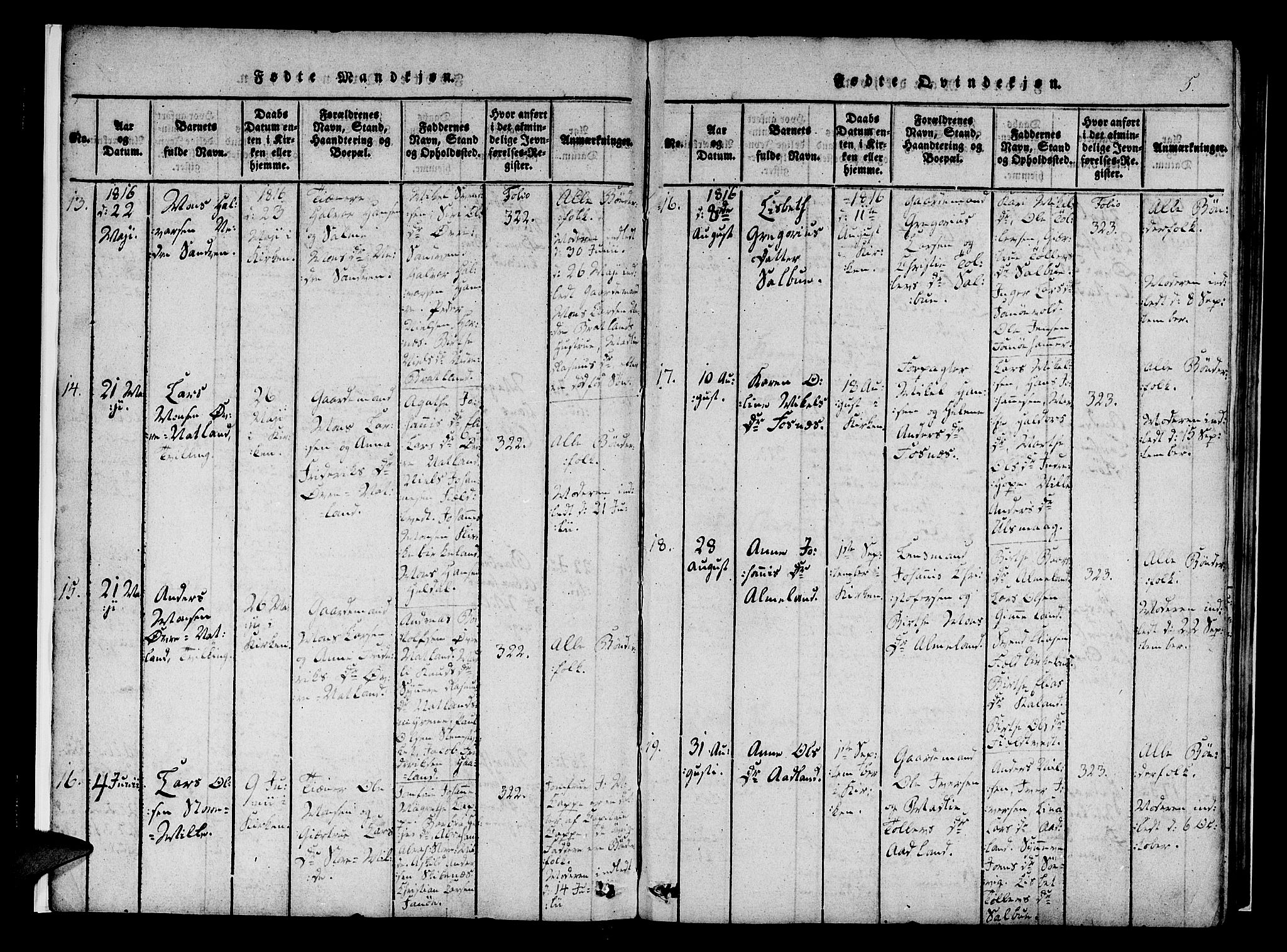 Fana Sokneprestembete, AV/SAB-A-75101/H/Haa/Haaa/L0007: Parish register (official) no. A 7, 1816-1828, p. 5