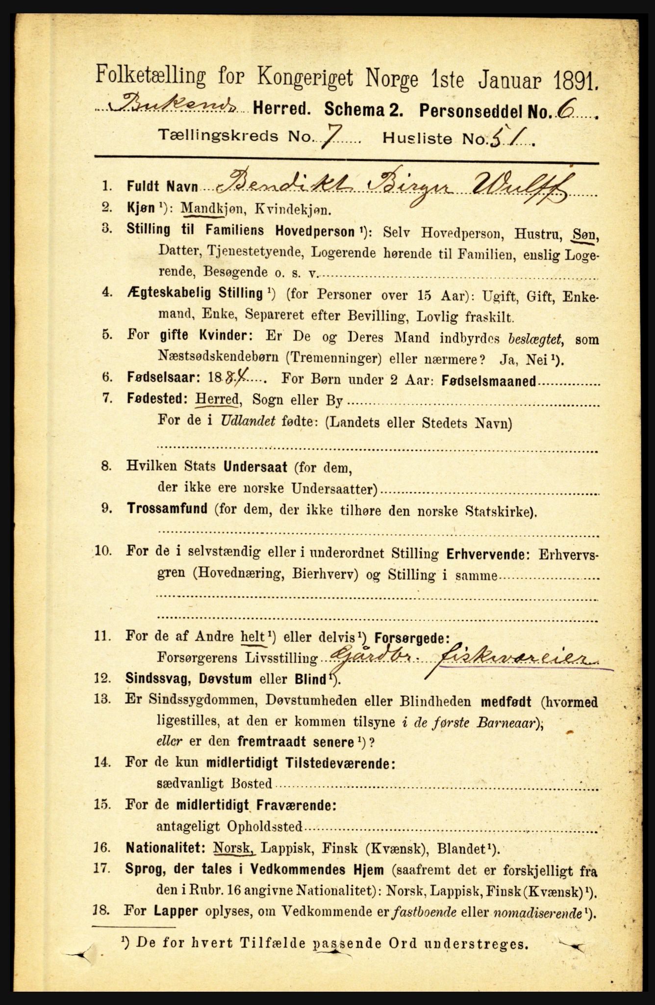 RA, 1891 census for 1860 Buksnes, 1891, p. 5328