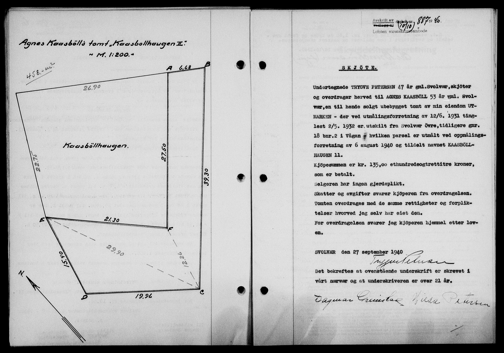 Lofoten sorenskriveri, SAT/A-0017/1/2/2C/L0007a: Mortgage book no. 7a, 1939-1940, Diary no: : 887/1940