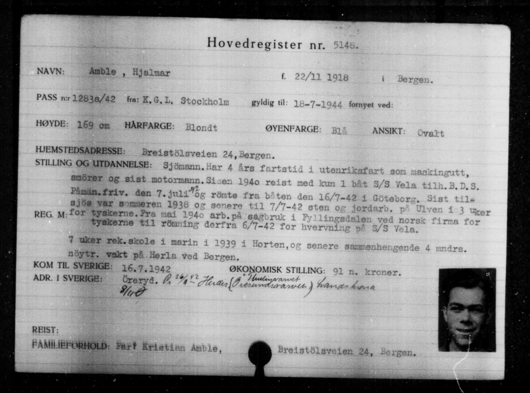 Utenriksstasjonene, Legasjonen i Stockholm, Flyktningkontoret, AV/RA-S-6753/V/Va/L0004: Kjesäterkartoteket, flyktninger med registreringsnr. 3496-6610, 1940-1945, p. 1947