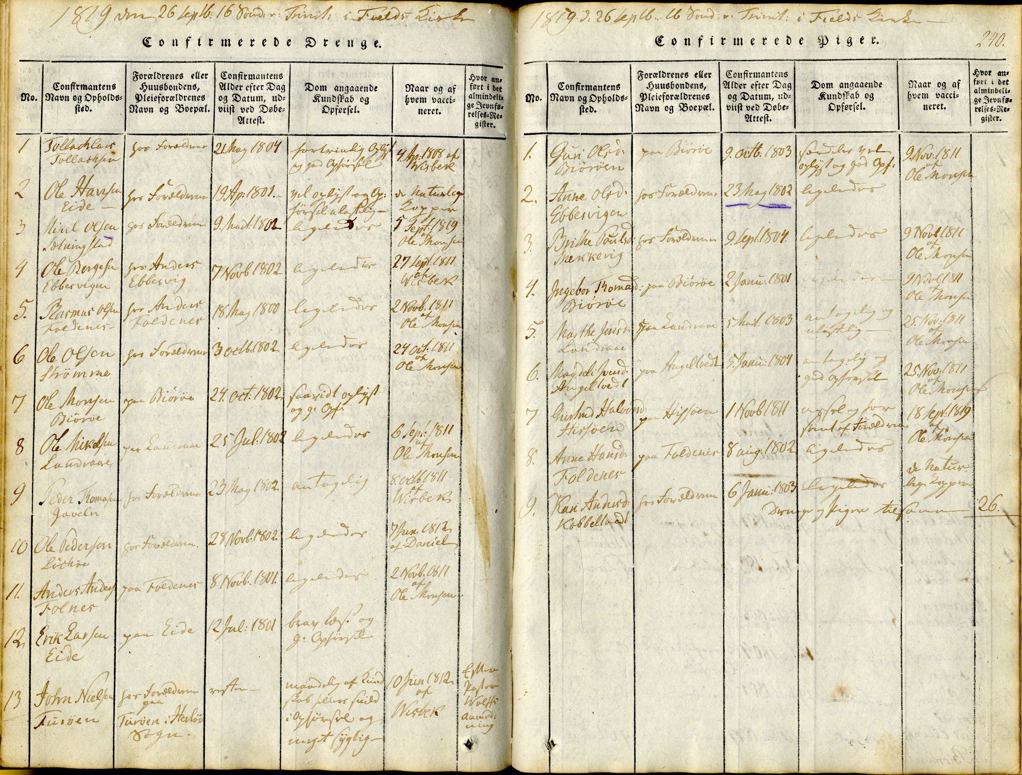 Sund sokneprestembete, AV/SAB-A-99930: Parish register (official) no. A 11, 1814-1825, p. 240