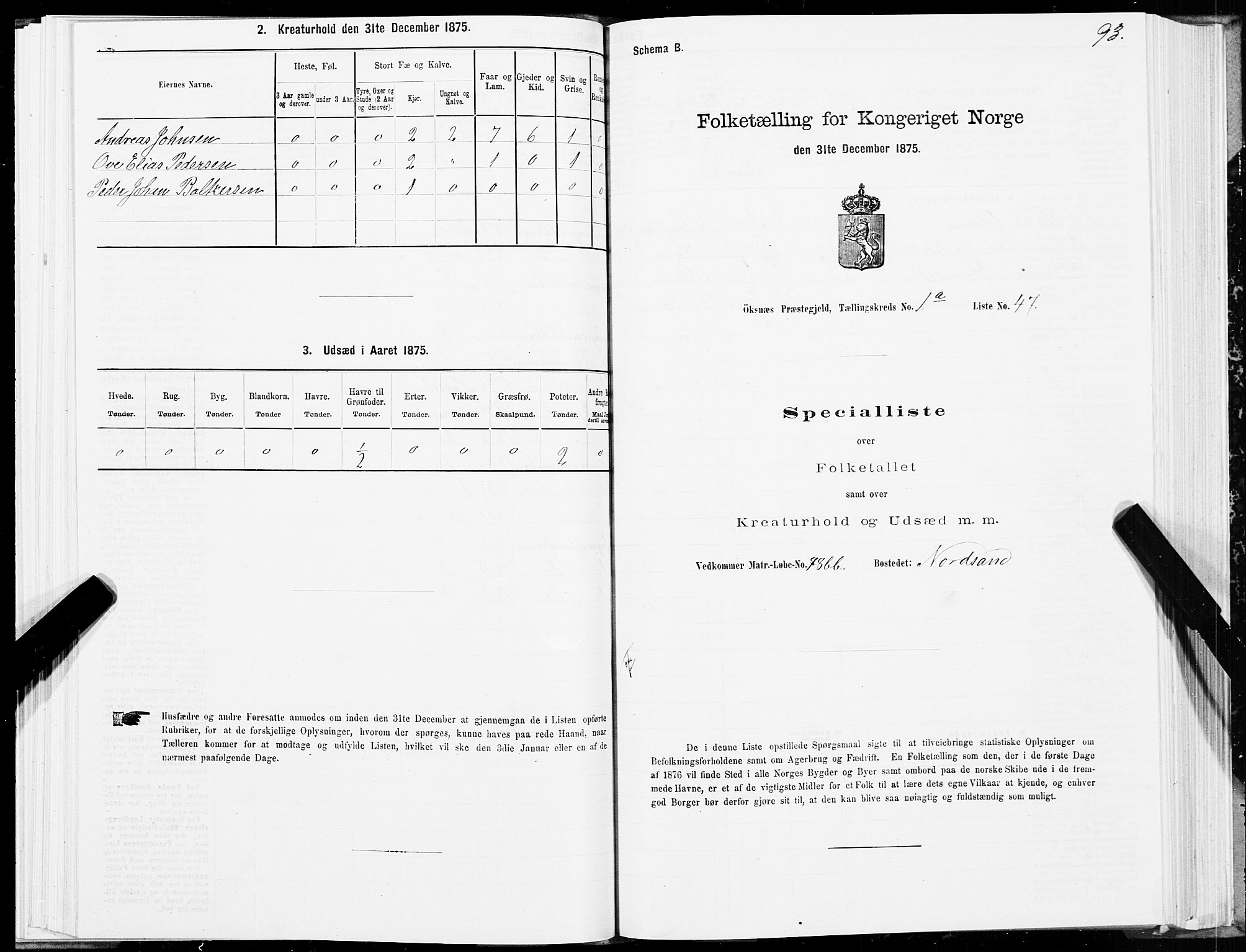 SAT, 1875 census for 1868P Øksnes, 1875, p. 1093