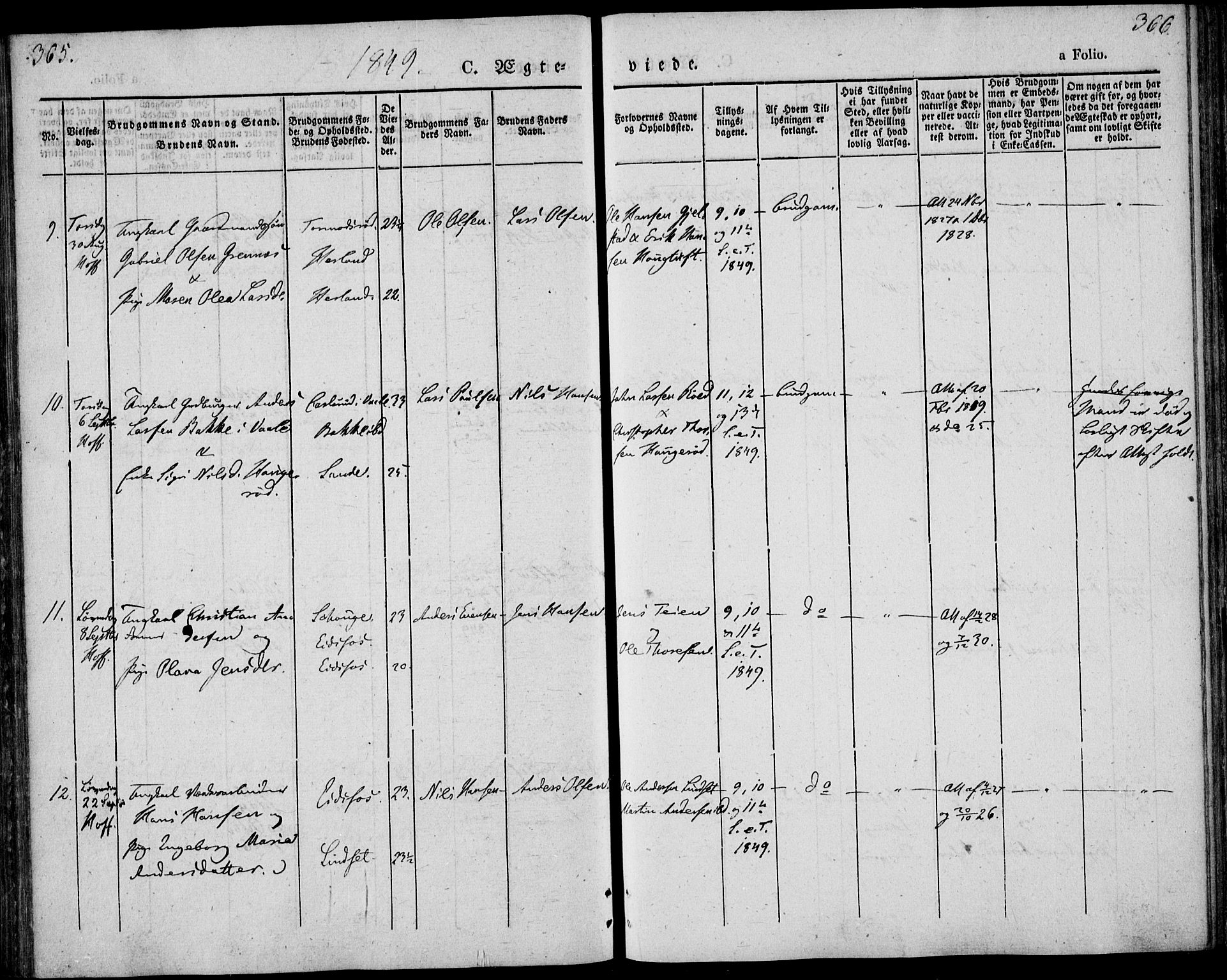 Hof kirkebøker, AV/SAKO-A-64/F/Fa/L0005: Parish register (official) no. I 5, 1844-1851, p. 365-366