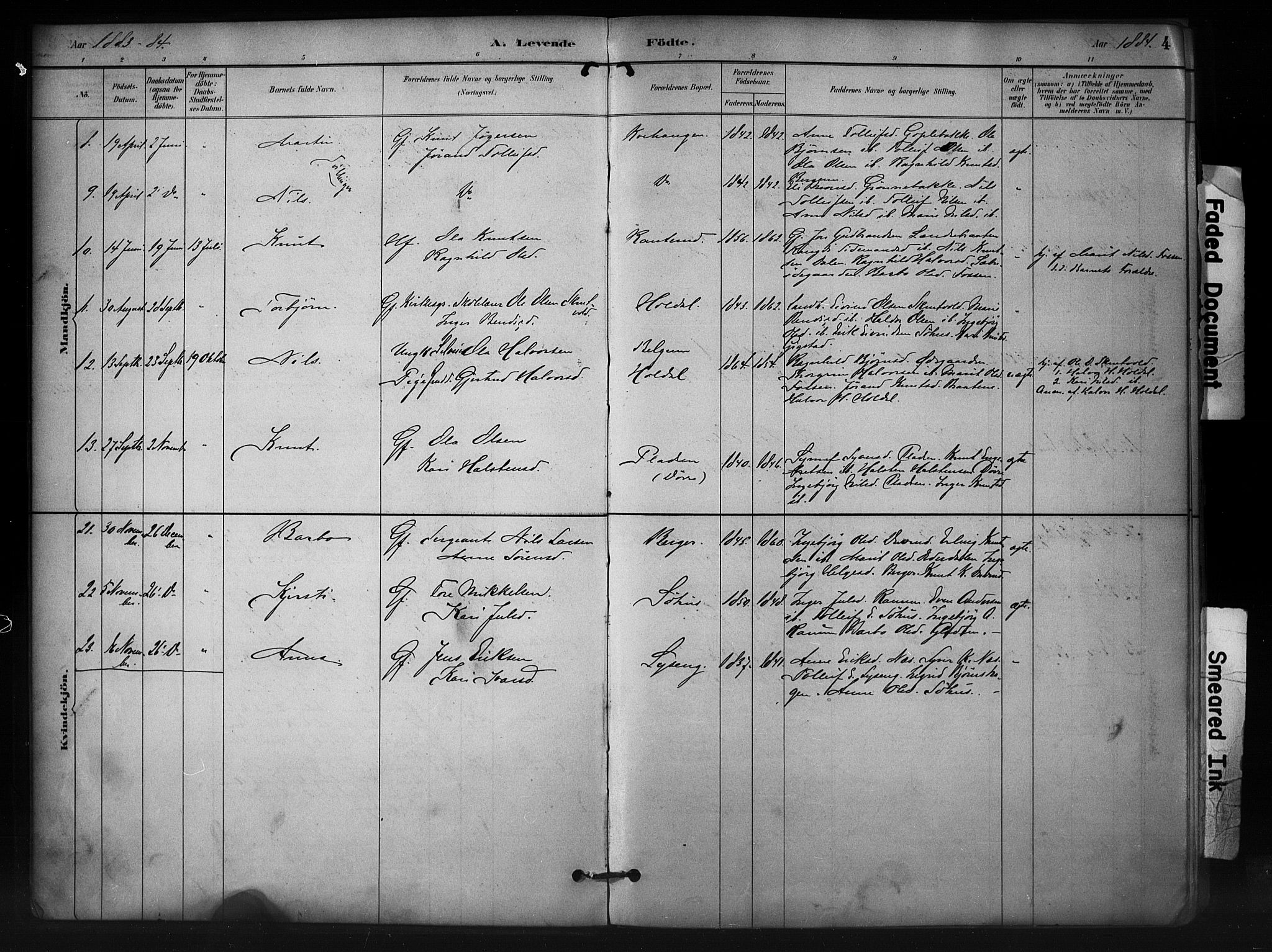 Nord-Aurdal prestekontor, SAH/PREST-132/H/Ha/Haa/L0012: Parish register (official) no. 12, 1883-1895, p. 4