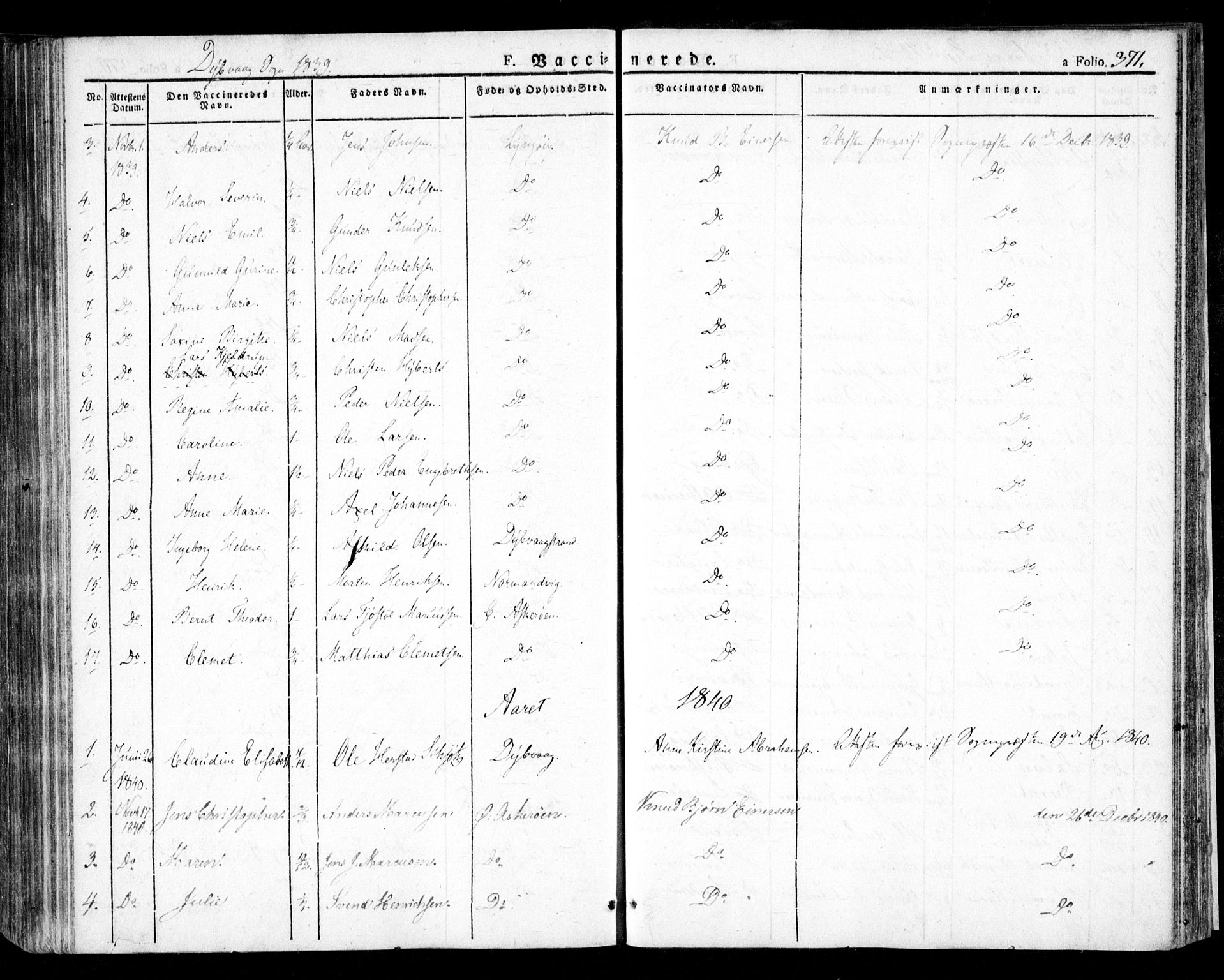 Dypvåg sokneprestkontor, SAK/1111-0007/F/Fa/Faa/L0004: Parish register (official) no. A 4, 1824-1840, p. 371