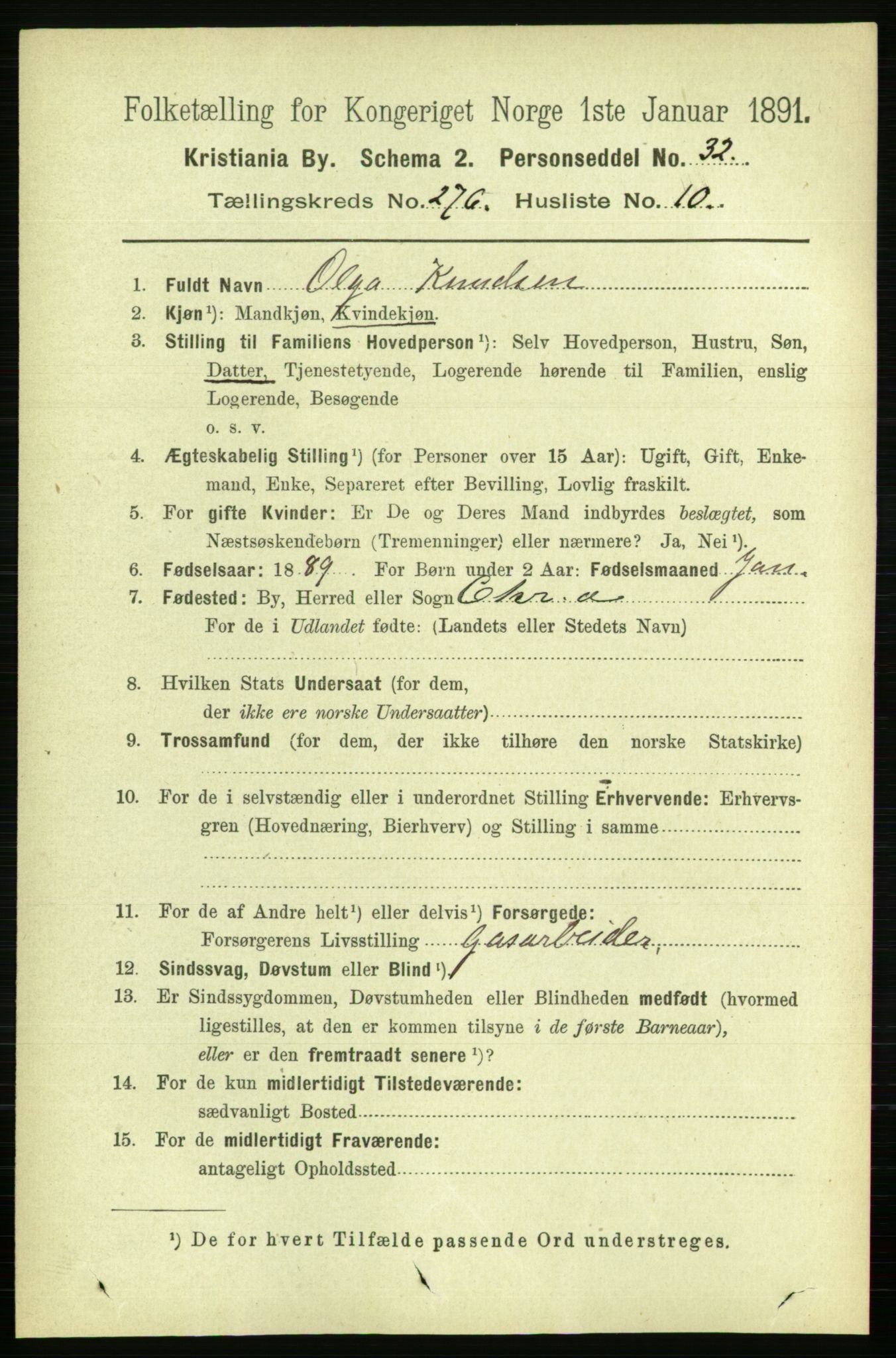 RA, 1891 census for 0301 Kristiania, 1891, p. 167635