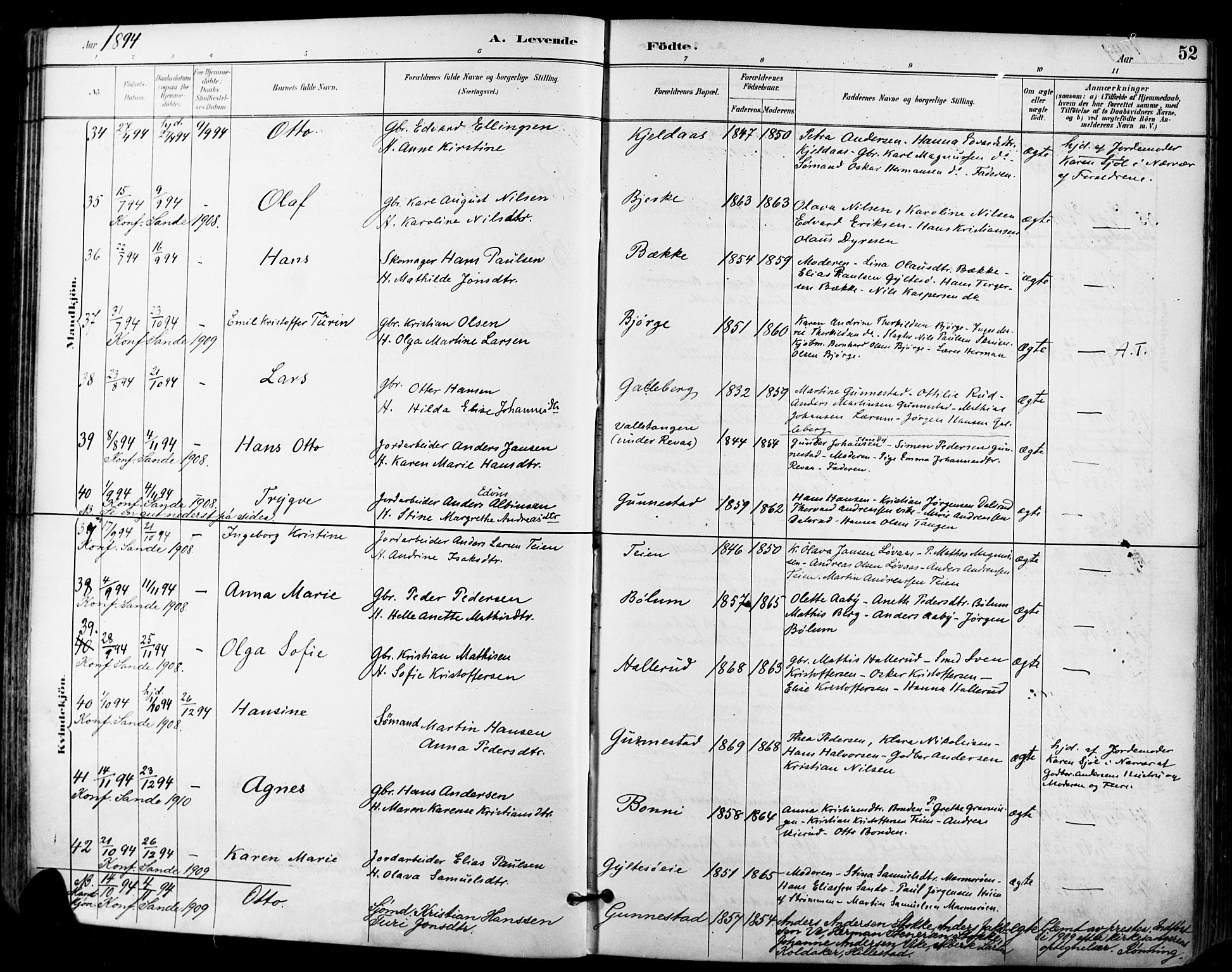 Sande Kirkebøker, AV/SAKO-A-53/F/Fa/L0007: Parish register (official) no. 7, 1888-1903, p. 52