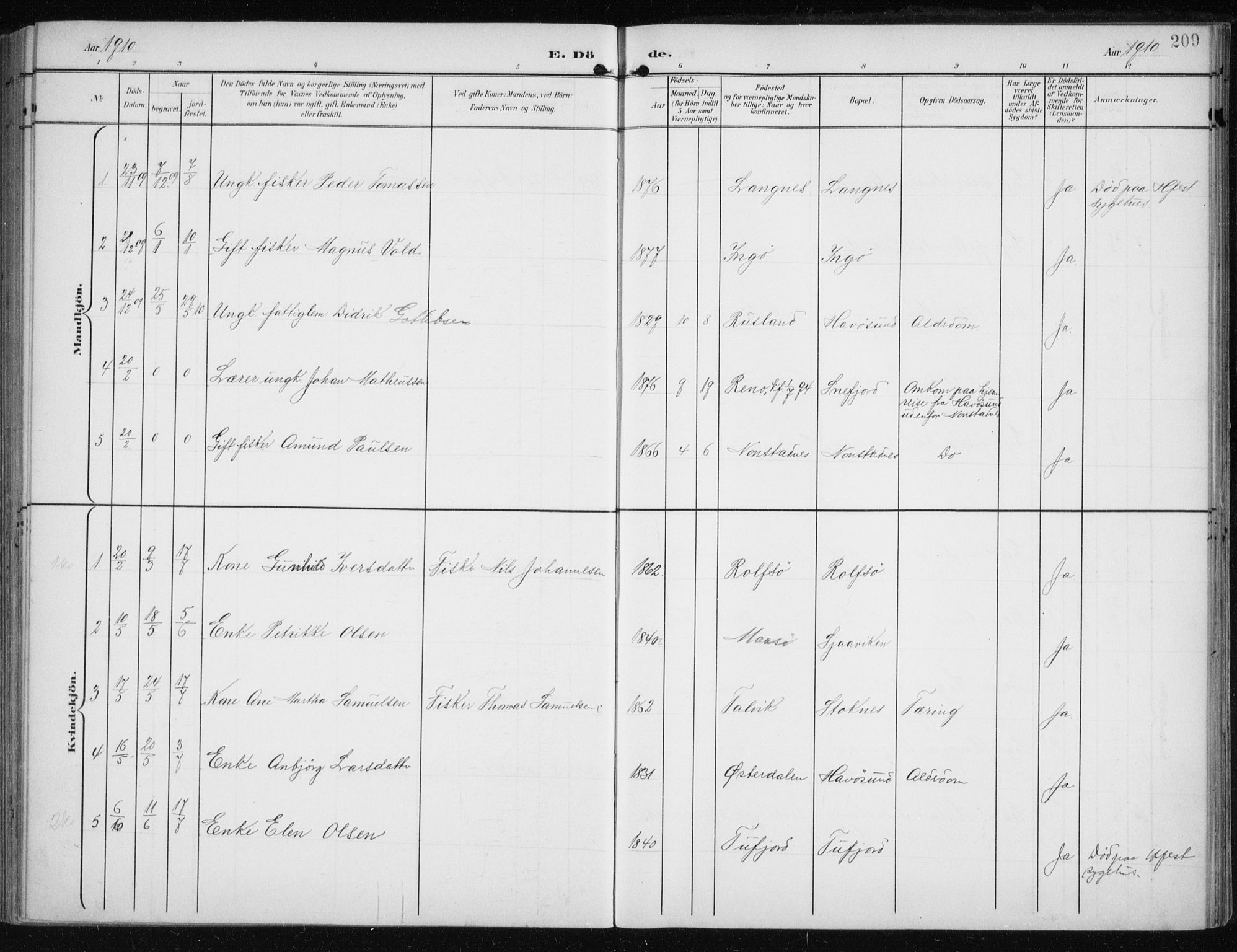 Måsøy sokneprestkontor, SATØ/S-1348/H/Ha/L0009kirke: Parish register (official) no. 9, 1903-1914, p. 209