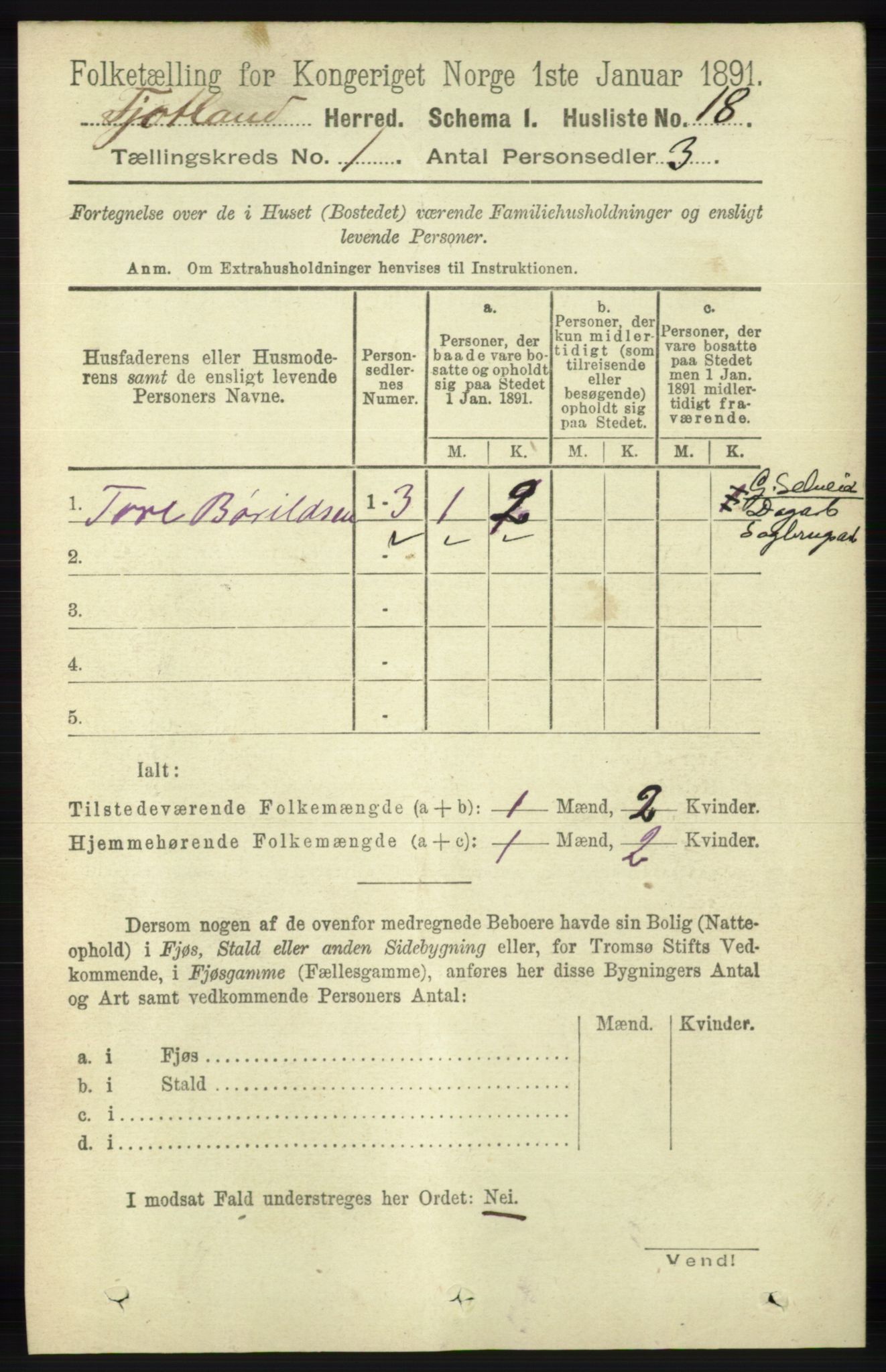 RA, 1891 census for 1036 Fjotland, 1891, p. 42