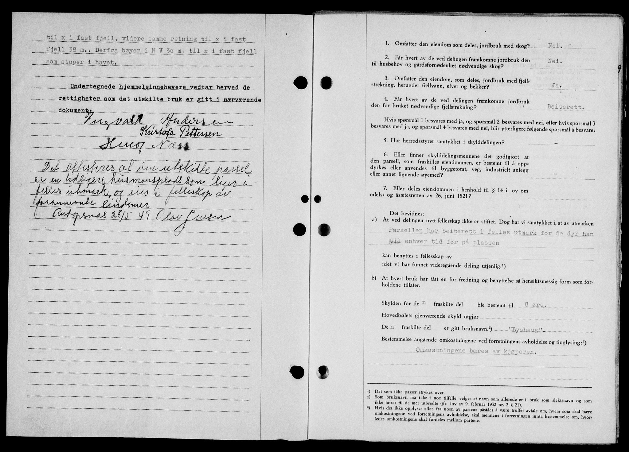 Lofoten sorenskriveri, SAT/A-0017/1/2/2C/L0021a: Mortgage book no. 21a, 1949-1949, Diary no: : 2055/1949